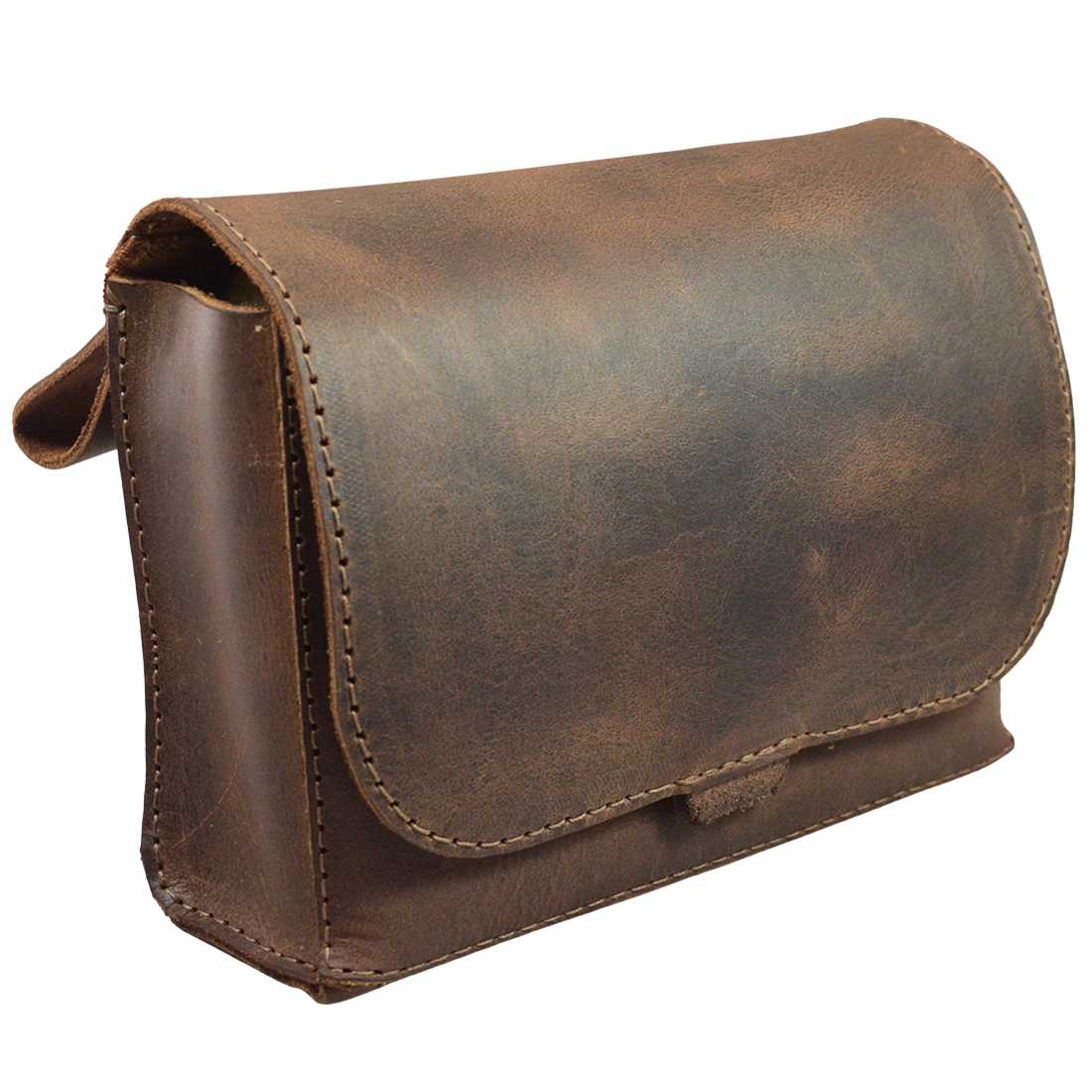Hide & Drink's handmade Squared Fanny Pack made from Full Grain Leather, featuring a vintage design. This stylish Crossbody Bag with Adjustable Strap is perfect for men and women, ideal for travel accessories. Experience the quality of small batch production that is hand cut and stitched, fire branded, and crafted by artisans in La Antigua Guatemala & Oaxaca Mexico.