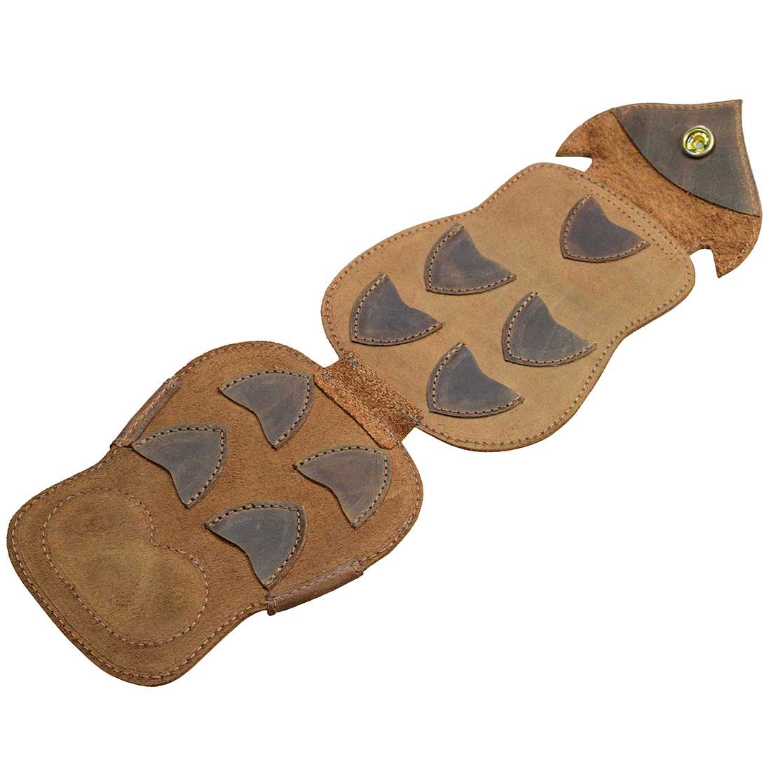 Interior of the Owl Guitar Pick Case by Hide & Drink, showcasing individual slots for guitar picks. This plectrum case is an excellent gift for musicians and emphasizes durability through its full grain leather construction, reflecting the artisan craftsmanship of small batch production from La Antigua Guatemala & Oaxaca Mexico.