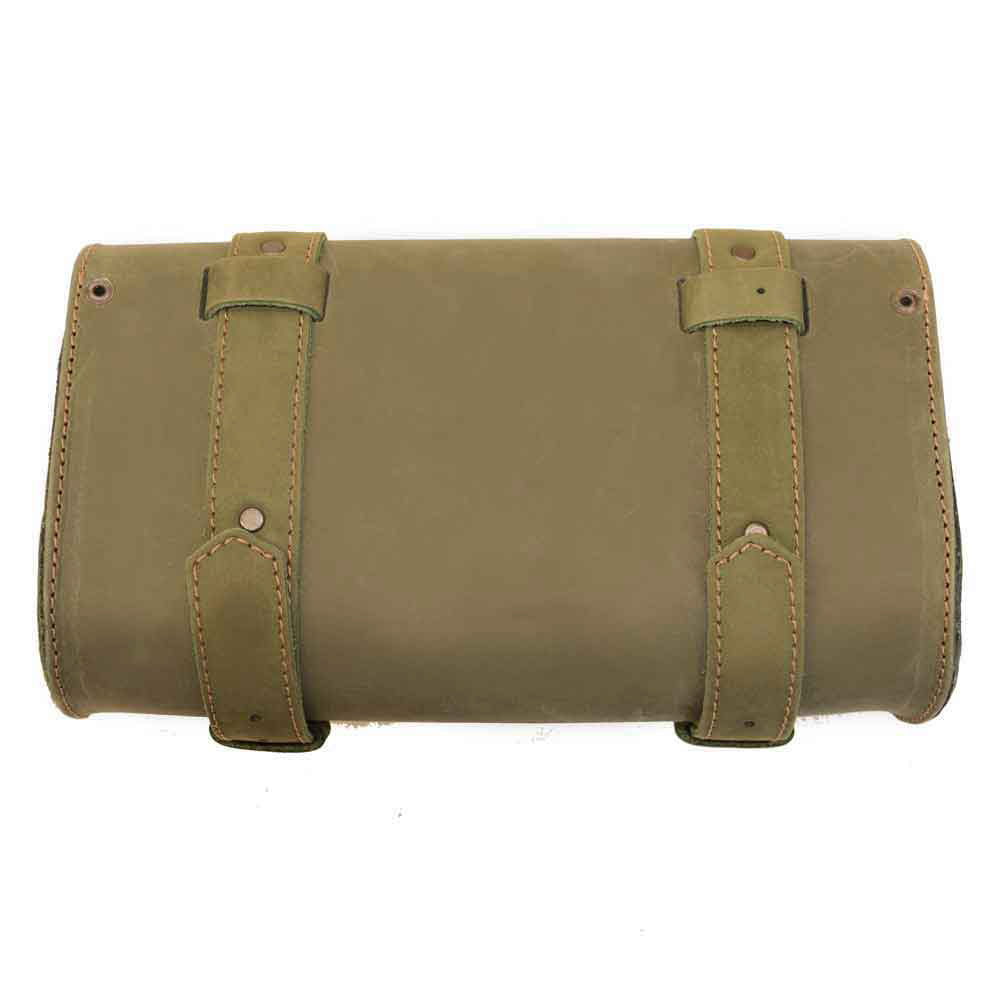 Hide & Drink Leather Motorcycle Tool Bag featuring refined leather texture, perfect for enthusiasts needing a sturdy Biker Bag for Tools and Essentials. This effective Handlebar Bag with Adjustable Straps also serves dutifully as a Tool Organizer, authentically handmade in La Antigua Guatemala & Oaxaca Mexico.