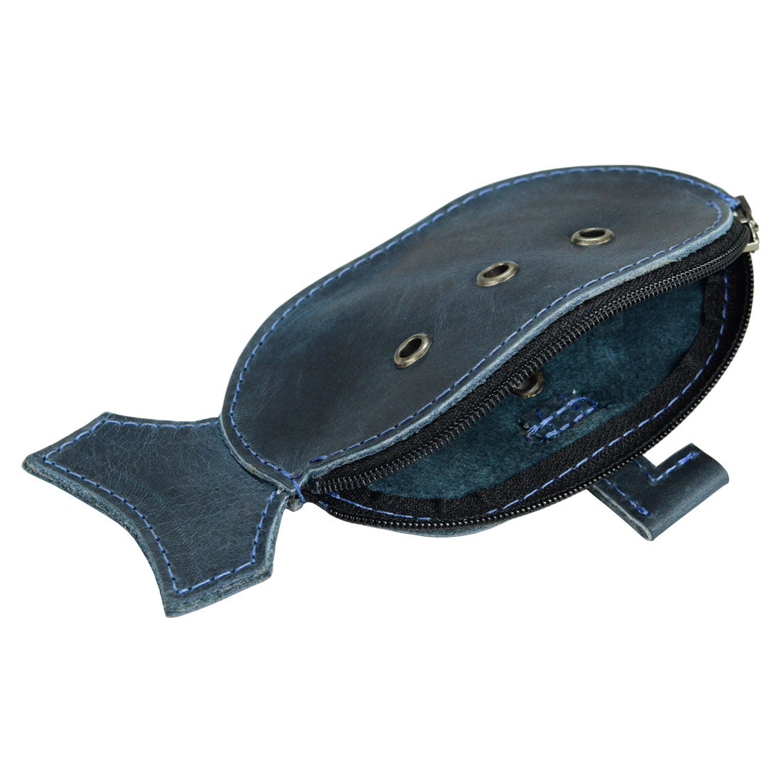 Hide & Drink's Submarine Pouch displayed with its zipper open, highlighting the spacious interior crafted from full grain leather, ideal for storing coins and cash as a wallet cash organizer. This artisan accessory is hand sewn and handmade in La Antigua Guatemala & Oaxaca Mexico.