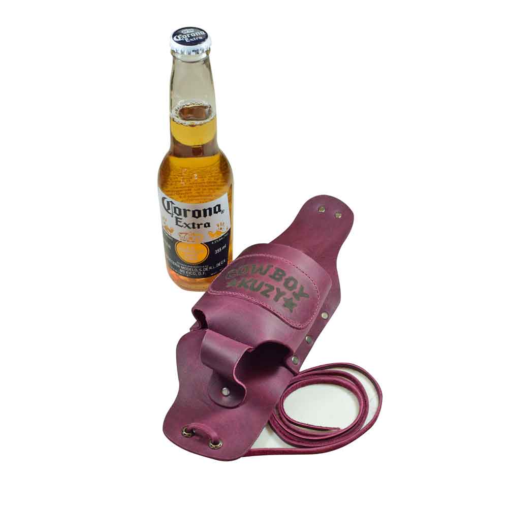 Hide & Drink Beer Holster Cowboy Buzy, the innovative Beer Holster for Cowboy keeping your drink secure and hands-free. This Western Bottle Leg Grip is crafted from high-quality full grain leather, a testament to small batch artisan work from La Antigua Guatemala.
