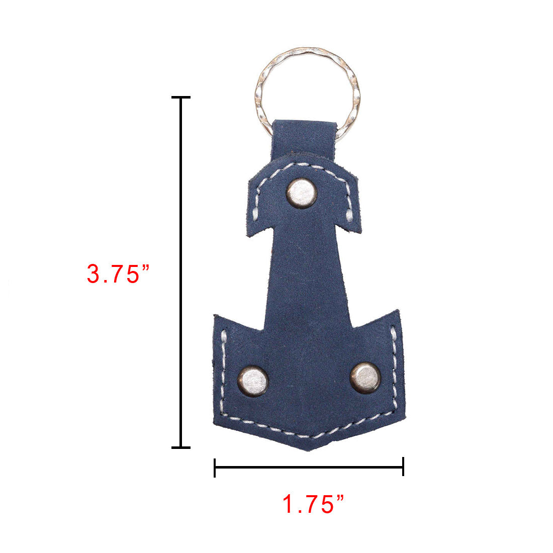 Dimensions of the Anchor Keychain by Hide & Drink, illustrating its compact size. This suede leather key holder is ideal for sailors and travelers, showcasing the qualities of Full Grain Leather and artisan craftsmanship from small batch production in La Antigua Guatemala & Oaxaca Mexico.