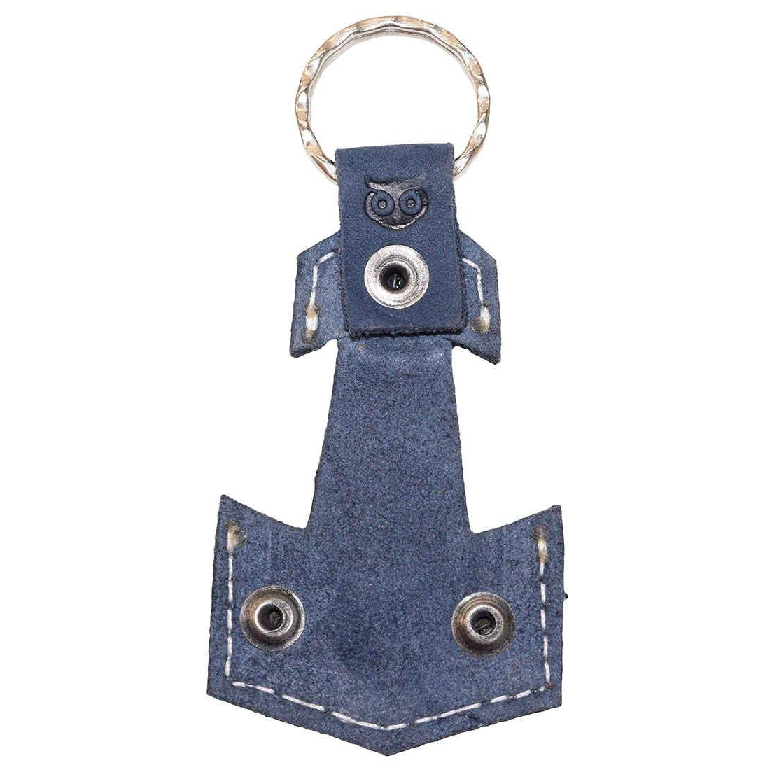 Close-up view of the Anchor Keychain by Hide & Drink, showcasing the quality suede leather and fine stitching. This key holder is perfect for sailors and travelers, reflecting artisan techniques and small batch production, made with Full Grain Leather, hand cut, and sewn in La Antigua Guatemala & Oaxaca Mexico.