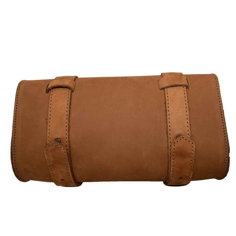 Hide & Drink Leather Motorcycle Tool Bag emphasizing its craftsmanship in Full Grain Leather, tailored for riders seeking a durable Biker Bag for Tools and Essentials. This functional Handlebar Bag with Adjustable Straps serves as a reliable Tool Organizer, reflecting handmade artistry from La Antigua Guatemala & Oaxaca Mexico.