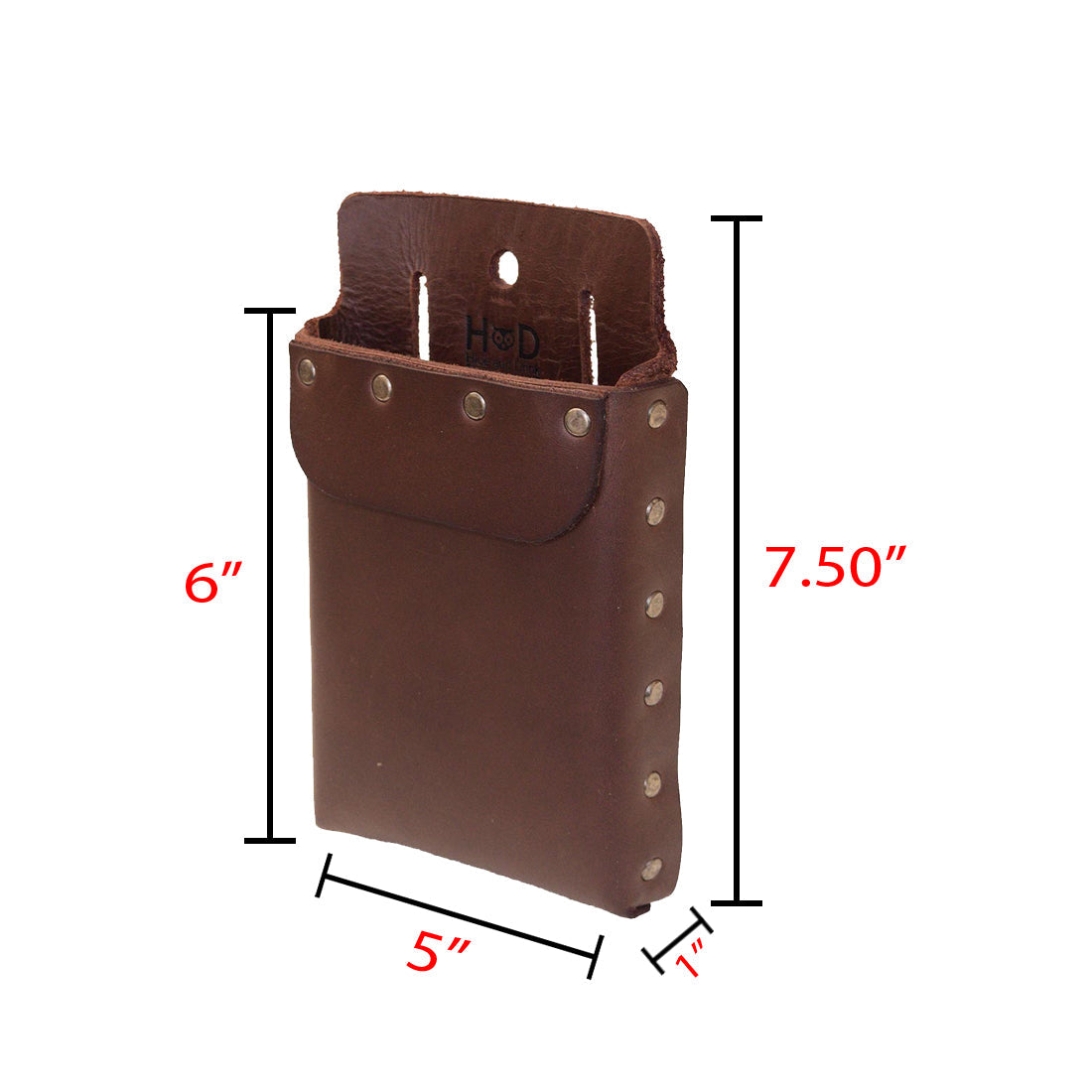 Hide & Drink's Square Tool Pouch features dimensions alongside its artisan-made design. This heavy-duty case, riveted and crafted from rustic full grain leather, serves as a perfect tool organizer for the waist belt, representing the excellence of handmade craftsmanship from Guatemala.