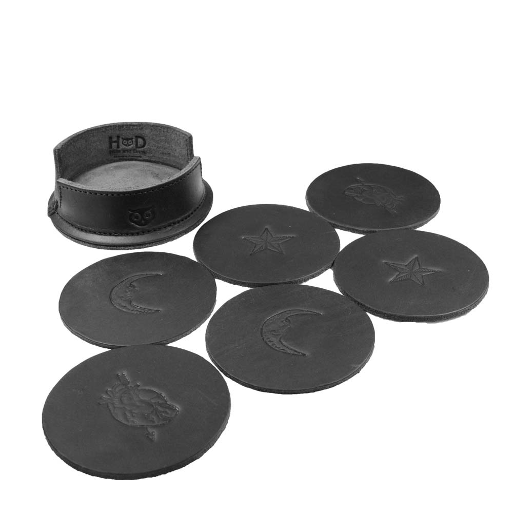 Thick Leather Moon, Star and Heart Coasters (6-Pack) - Stockyard X 'The Leather Store'