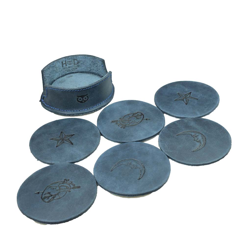 Thick Leather Moon, Star and Heart Coasters (6-Pack) - Stockyard X 'The Leather Store'