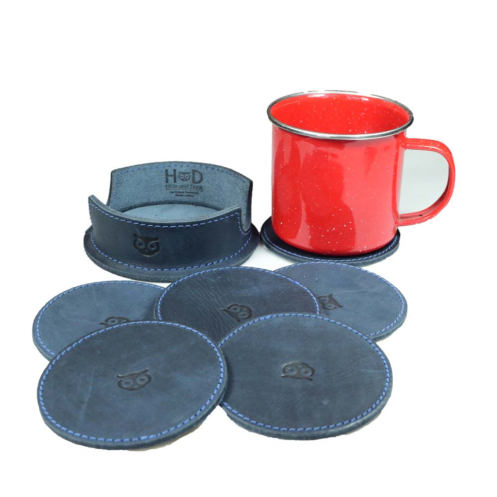 Thick Leather Owl Coasters with Stitching (6-Pack) - Stockyard X 'The Leather Store'