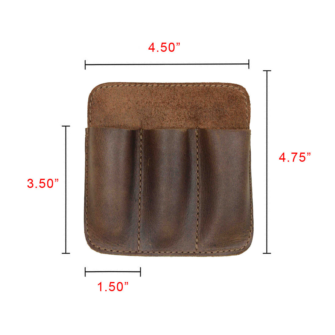 Dimensions of the Hide & Drink Minimalist Tool Pocket displayed, emphasizing its compact and functional design. Made from Full Grain Leather, this Tool Pocket Pouch combines practicality with artisan craftsmanship. StockyardX’s dedication to small batch production shines through in this piece.