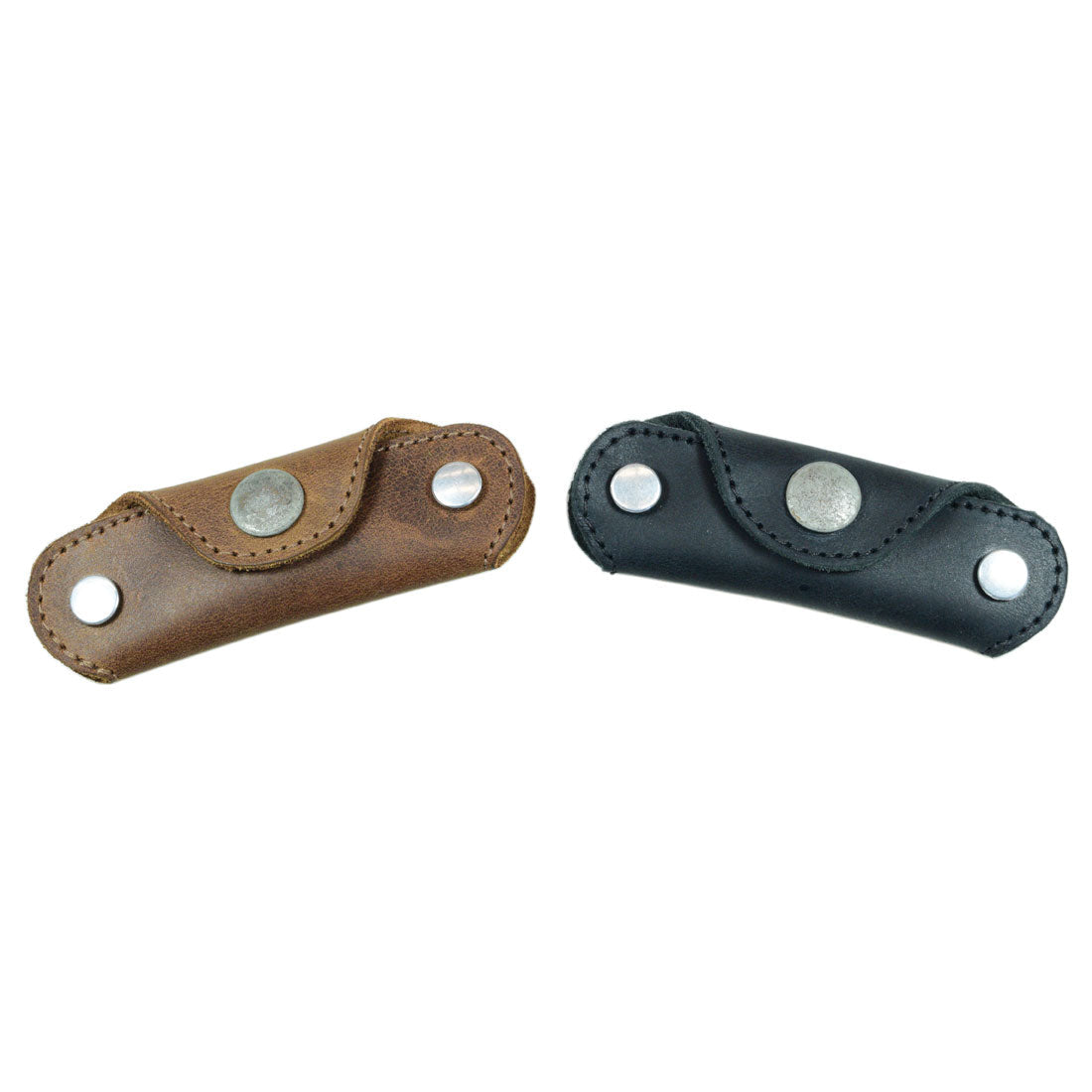 Comparison image of Hide & Drink's Double Swiss Knife Key Holder available in both brown and black Full Grain Leather. This handmade Multiple Key Organizer showcases artisan craftsmanship and small batch production ideals.