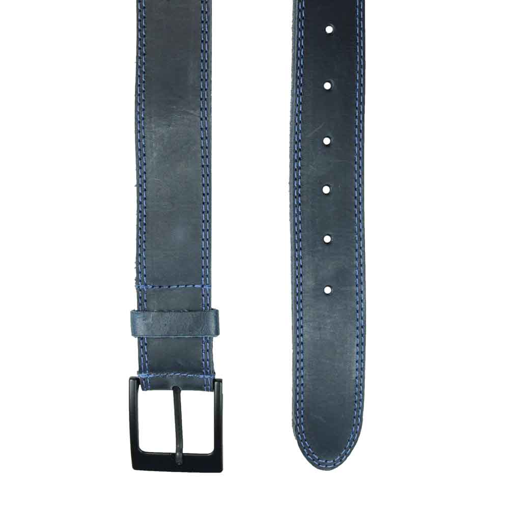 Two Row Stitch Leather Belt / Rustic Charcoal Buckle, 1.5" Wide - Stockyard X 'The Leather Store'