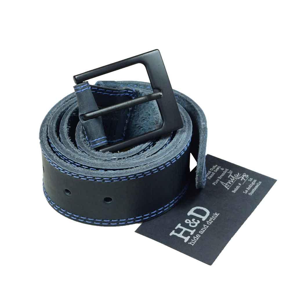 Two Row Stitch Leather Belt / Rustic Charcoal Buckle, 1.5" Wide - Stockyard X 'The Leather Store'