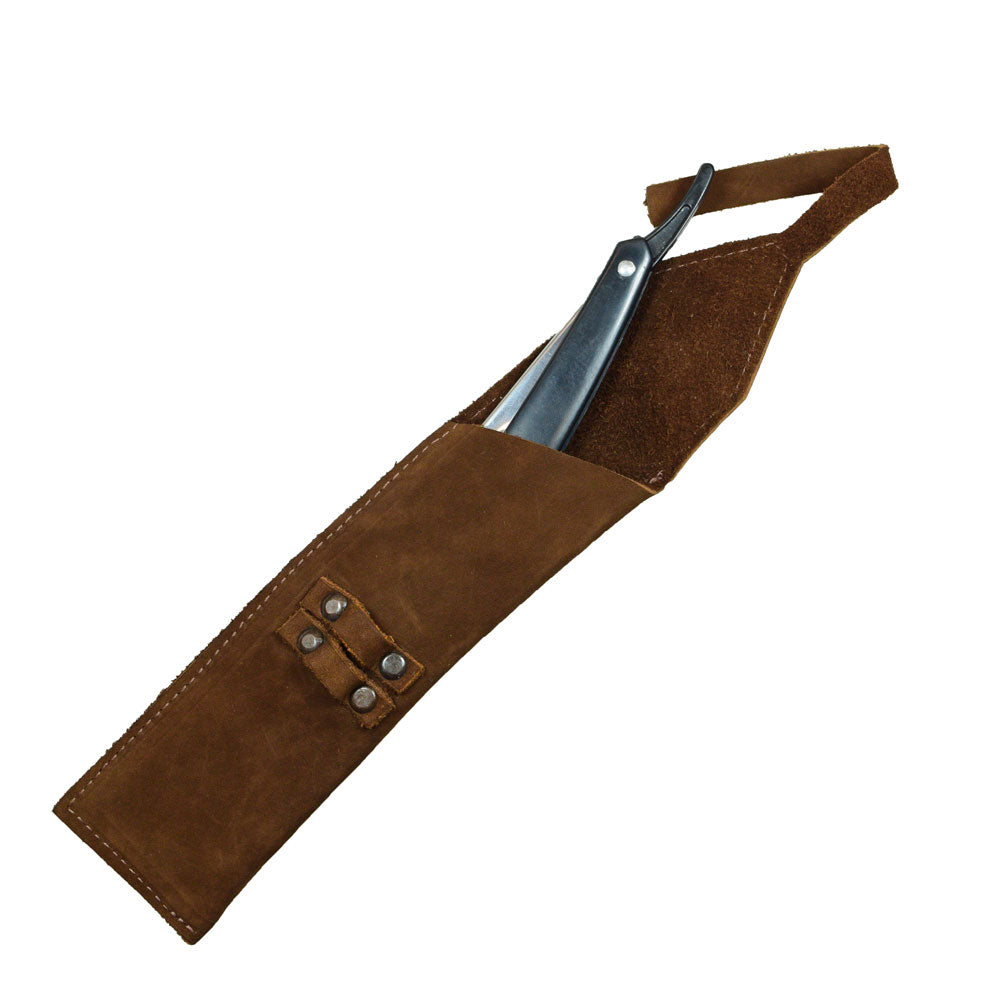 Hide & Drink Straight Razor Cover featuring a rich brown leather finish. This stylish cover is crafted from Full Grain Leather and is a prime example of Small Batch Production, Hand Cut, Hand Sewn, and Fire Branded artistry, handmade in La Antigua Guatemala & Oaxaca Mexico.