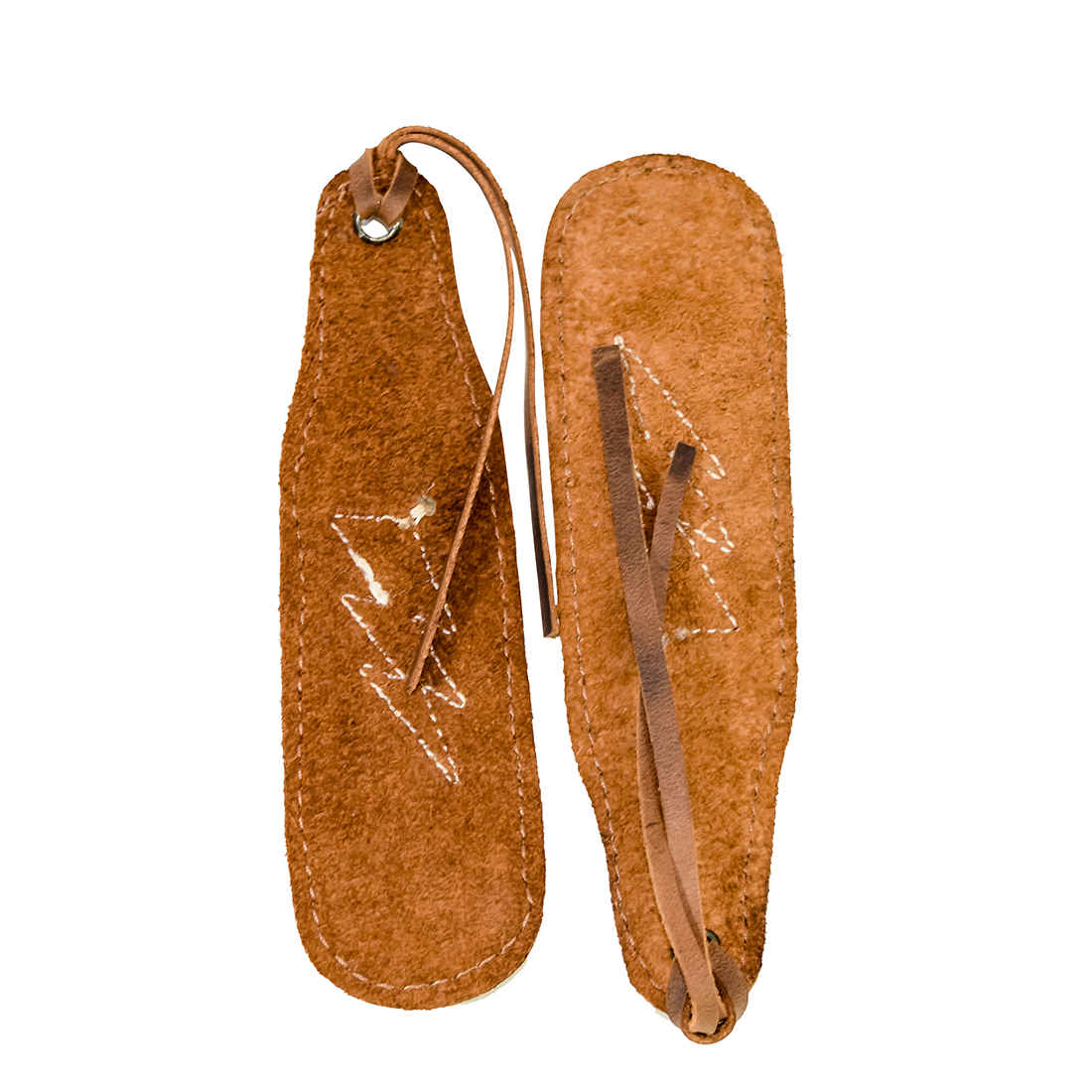 Hide & Drink Bookmark Stitched Designs (2 Pack) displaying a rustic Thunder Potter Design in soft Full Grain Leather. This artisan bookmark highlights small batch production with meticulous hand cut and hand sewn details, providing an elegant touch for bookworms. Handmade in La Antigua Guatemala & Oaxaca Mexico.