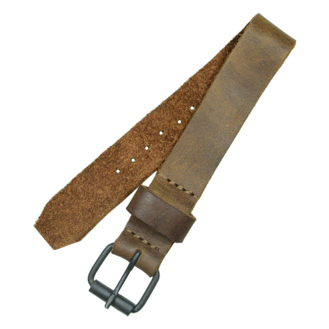 Close-up of the Hide & Drink Watch Strap (20mm) showcasing its soft, full grain leather texture. This leather rustic wristwatch strap replacement (20mm buckle, 18mm strap) offers a durable and stylish option for your timepiece. It's an artisan accessory with characteristics of small batch production, hand cut, and hand sewn, fire branded for added elegance. Handmade in La Antigua Guatemala & Oaxaca Mexico.