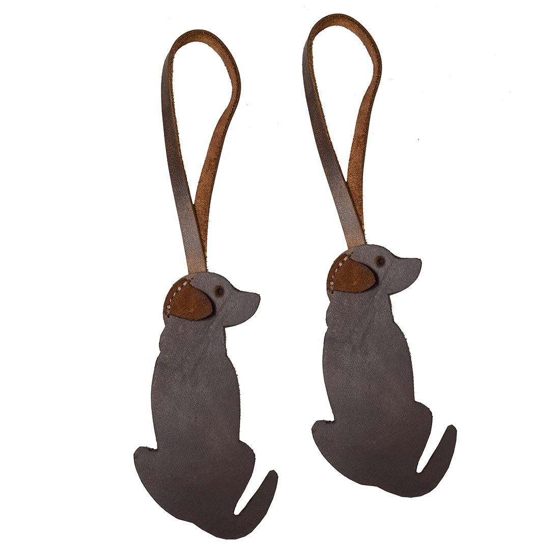 Hide & Drink Bag Accessory / Tassels pair showcasing a cute dog design, crafted from leather and perfect for bag decorations. This unique ornament brings a touch of personality to any bag. Labrador Ornament (2 Pack) / Hanging Labrador Decoration/Dog Ornament/Hanging Decoration for Purses, Handbags & Backpacks, Full Grain Leather, StockyardX, Small Batch Production, Hand Cut, Hand Sewn, Fire Branded, Artisan, Handmade in La Antigua Guatemala & Oaxaca Mexico.