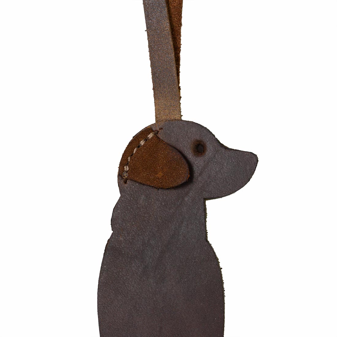 Detail of a dog-shaped Hide & Drink Bag Accessory / Tassels, illustrating the intricate design and soft leather texture. This charming ornament makes a lovely decorative addition to bags. Labrador Ornament (2 Pack) / Hanging Labrador Decoration/Dog Ornament/Hanging Decoration for Purses, Handbags & Backpacks, Full Grain Leather, StockyardX, Small Batch Production, Hand Cut, Hand Sewn, Fire Branded, Artisan, Handmade in La Antigua Guatemala & Oaxaca Mexico.