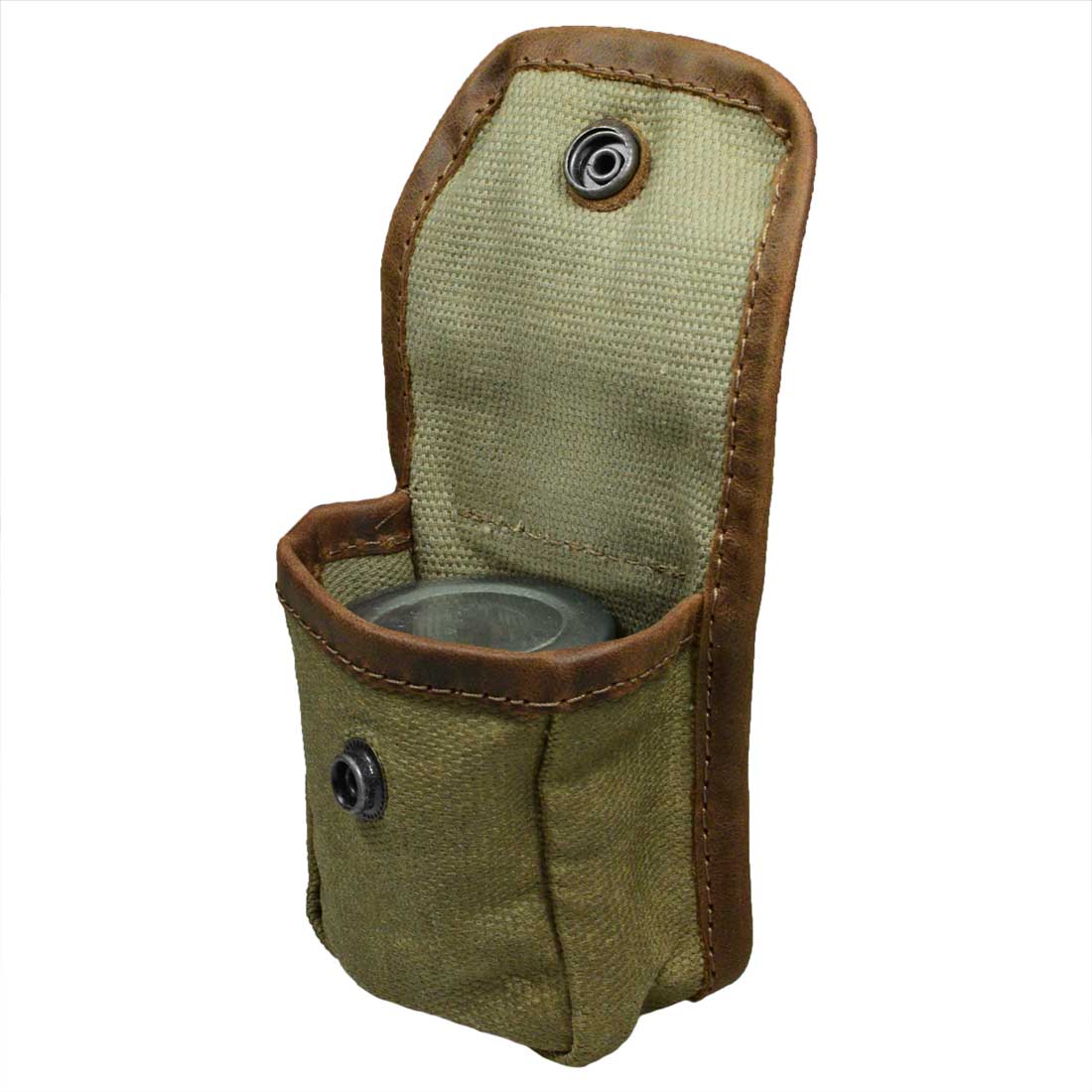 Hide & Drink's Mini Belt Pouch opened to reveal its spacious interior, designed as a multi-purpose hip bag ideal for camping and outdoor accessories. Made with water-resistant waxed canvas, this utility pouch exemplifies stockyardX quality through hand-cut and hand-sewn artisan work, crafted in La Antigua Guatemala & Oaxaca Mexico.