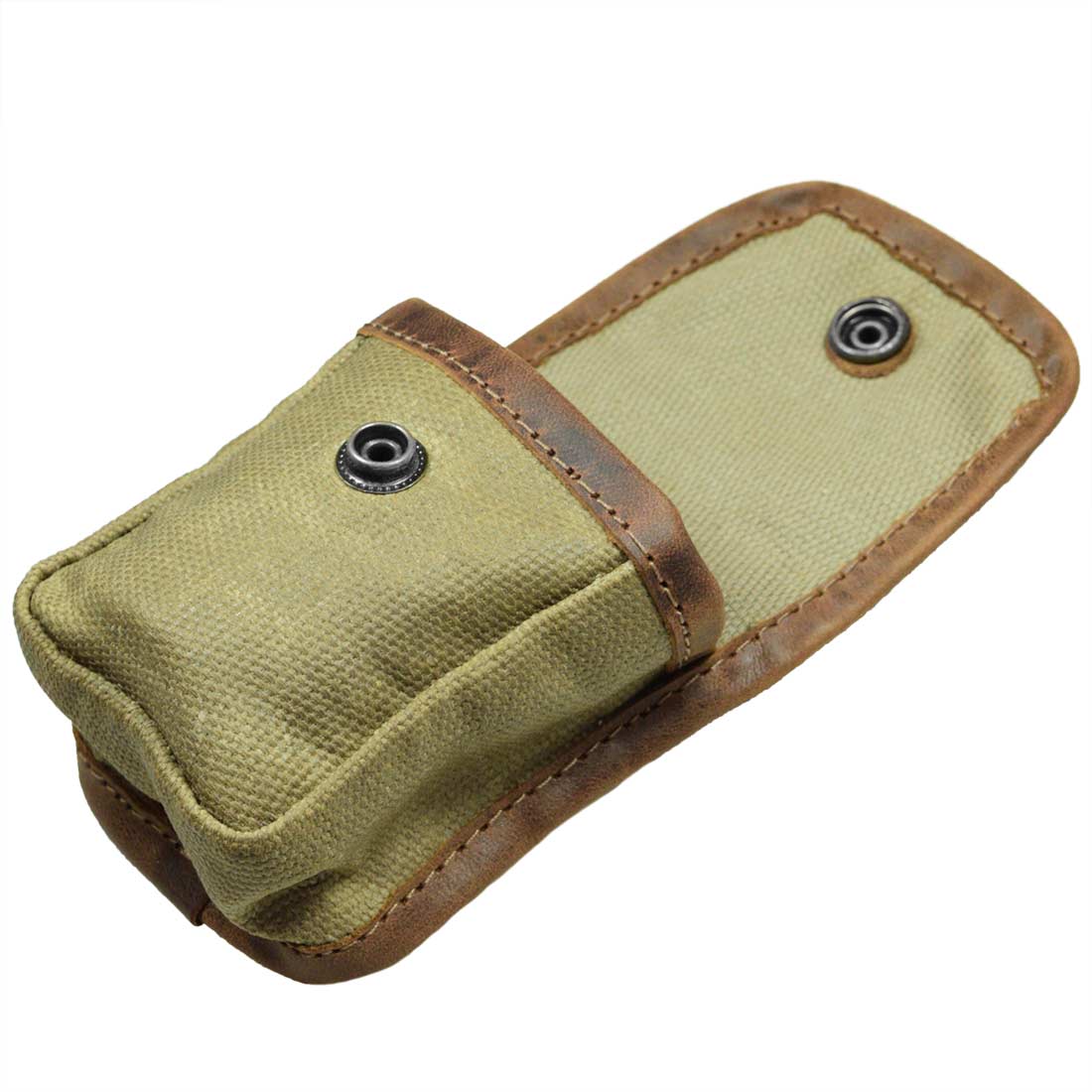 Hide & Drink's Mini Belt Pouch shown from the side, showcasing the durable construction ideal for outdoor use. This utility pouch is a great accessory for hiking and camping, made from water-resistant waxed canvas, symbolizing artisan craftsmanship through stockyardX's hand-cut and hand-sewn techniques in La Antigua Guatemala & Oaxaca Mexico.