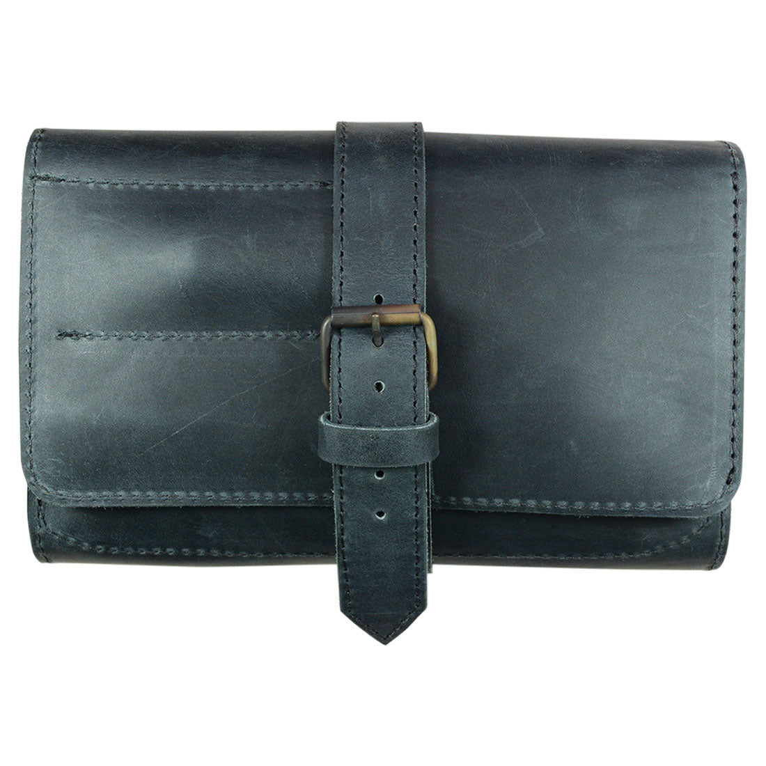 Front view of the Hide & Drink Double Pipe Tobacco Pouch showcasing its stylish closure and quality Full Grain Leather. This artisan pouch represents small batch production and fire branding, ideal for tobacco enthusiasts.