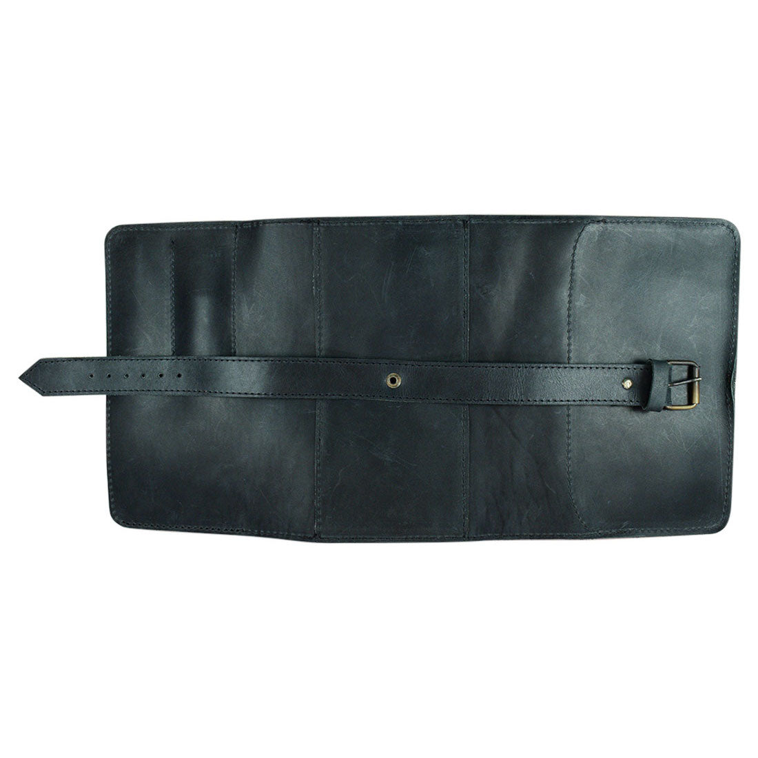 The open layout of the Hide & Drink Double Pipe Tobacco Pouch displays its organizational pockets, crafted with Full Grain Leather. Handmade in La Antigua Guatemala, this pouch is perfect for the artisanal smoker.