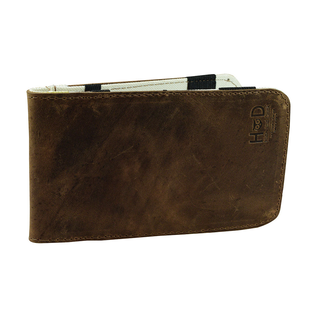 Elegant full grain leather Golf Scorecard Holder by Hide & Drink, designed to securely hold scorecards. This Golf Performance Scorecard Holder doubles as a Yardage Book Cover and Golf Card Holder. Proudly made in La Antigua Guatemala, it highlights artisan craftsmanship, small batch production, and a stylish combination of leather and canvas.