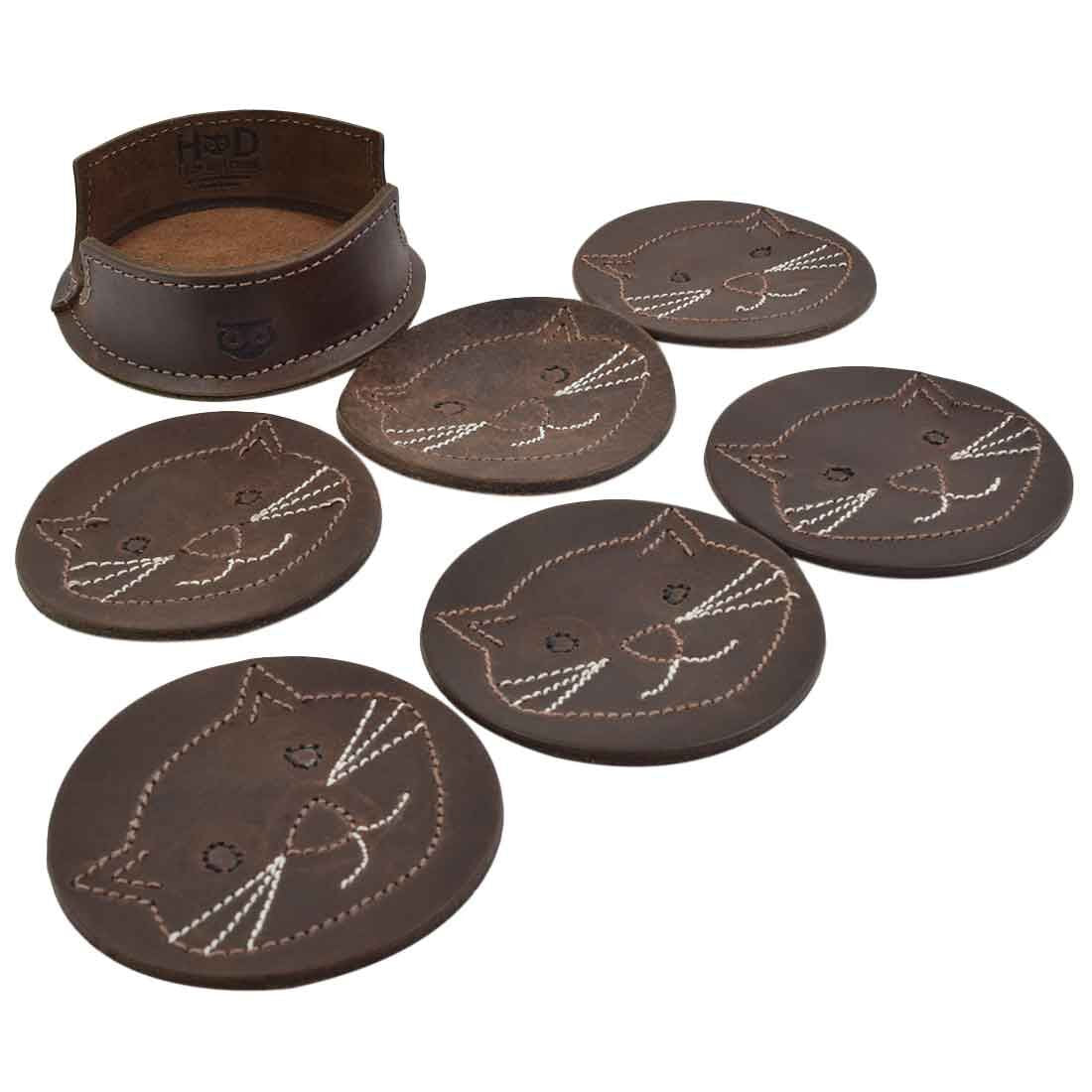 Whiskers Cat Classic Shaped Coaster Set (6-Pack) - Stockyard X 'The Leather Store'