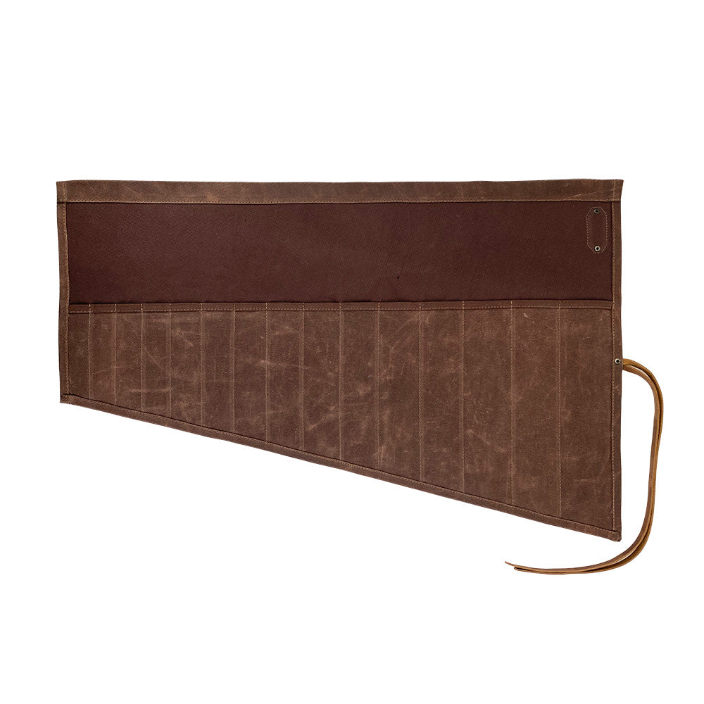 Hide & Drink Wrench Roll (15 Pockets) in Water Resistant Waxed Canvas, a large rectangular storage solution for craftsmen, featuring hand cut and hand sewn quality, perfect for organizing tools on-the-go, handmade in La Antigua Guatemala & Oaxaca Mexico.