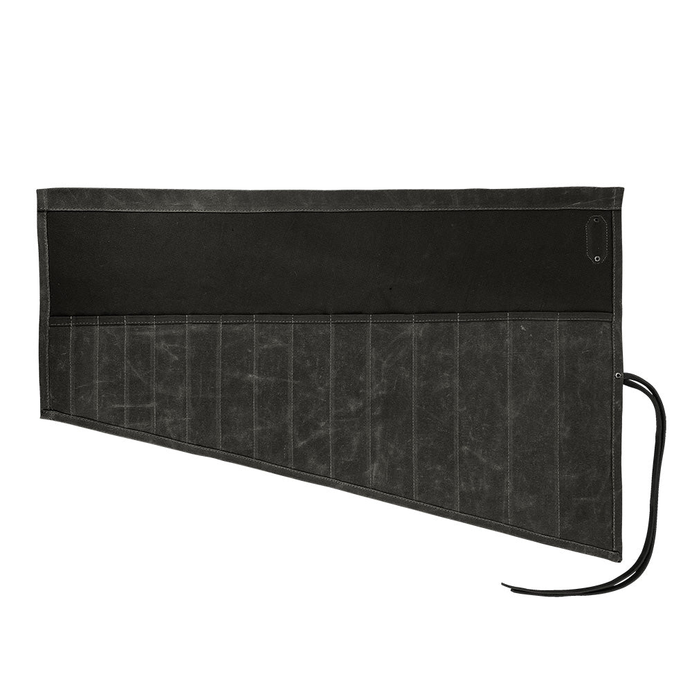 Hide & Drink Wrench Roll (15 Pockets), designed in Water Resistant Waxed Canvas, ideal for craftsmen needing a durable portable pouch for tools, handmade in La Antigua Guatemala & Oaxaca Mexico.