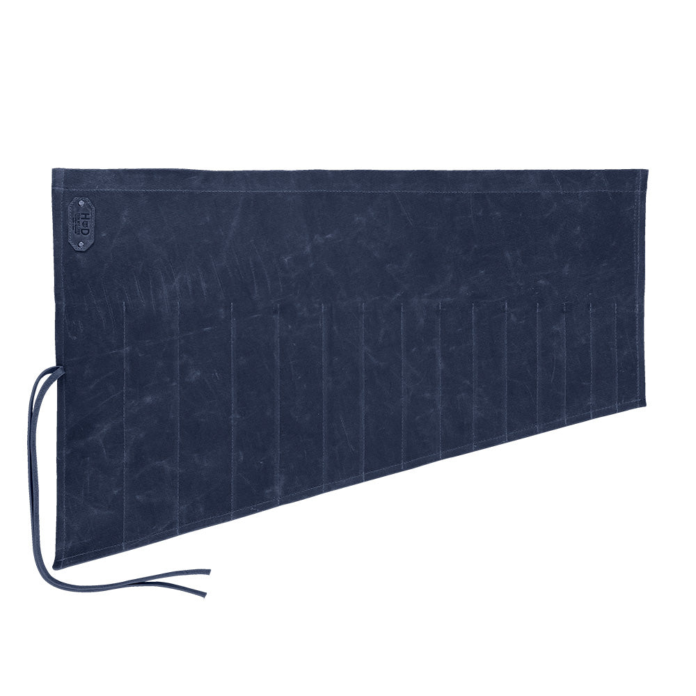 Hide & Drink Wrench Roll (15 Pockets), constructed from Water Resistant Waxed Canvas, serves as a stylish portable storage solution for tools, handmade in La Antigua Guatemala & Oaxaca Mexico.