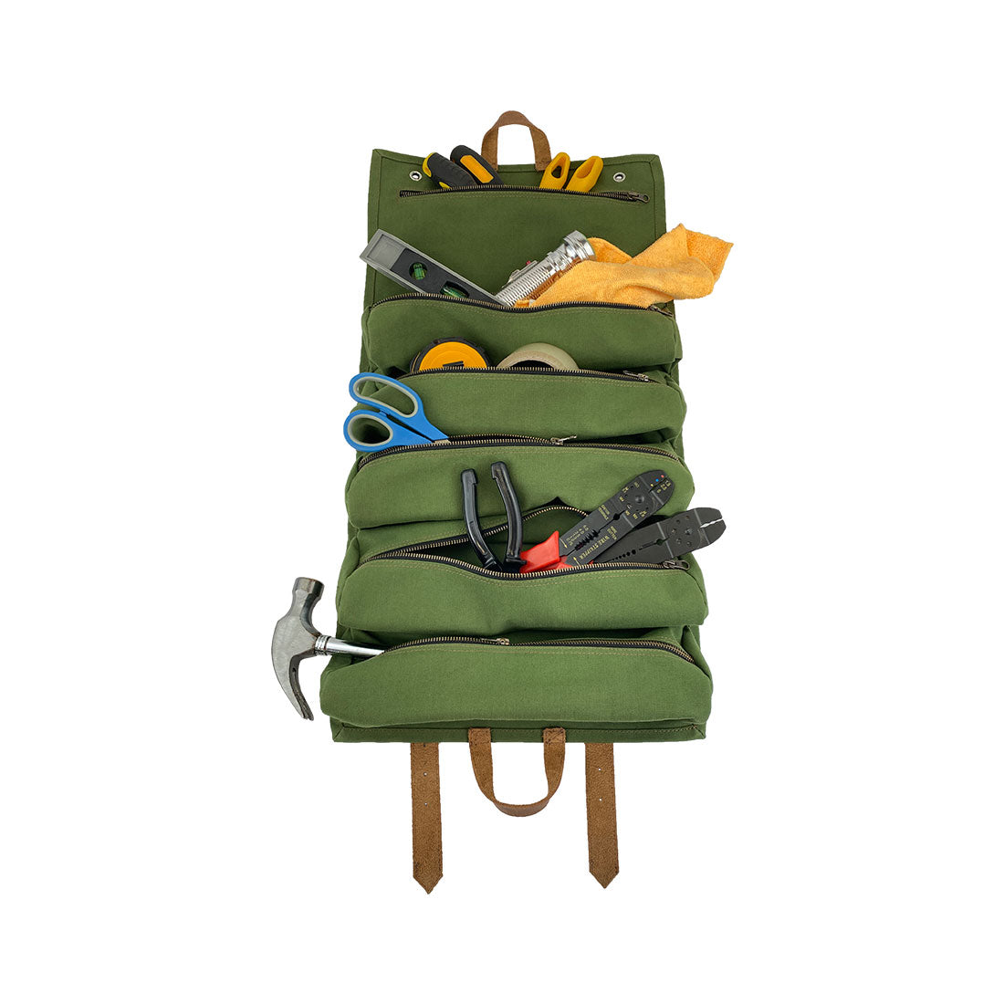 Super Tool Roll - Multi-purpose Roll Storage Bag & Wrench Pouch - Olive - Stockyard X 'The Leather Store'