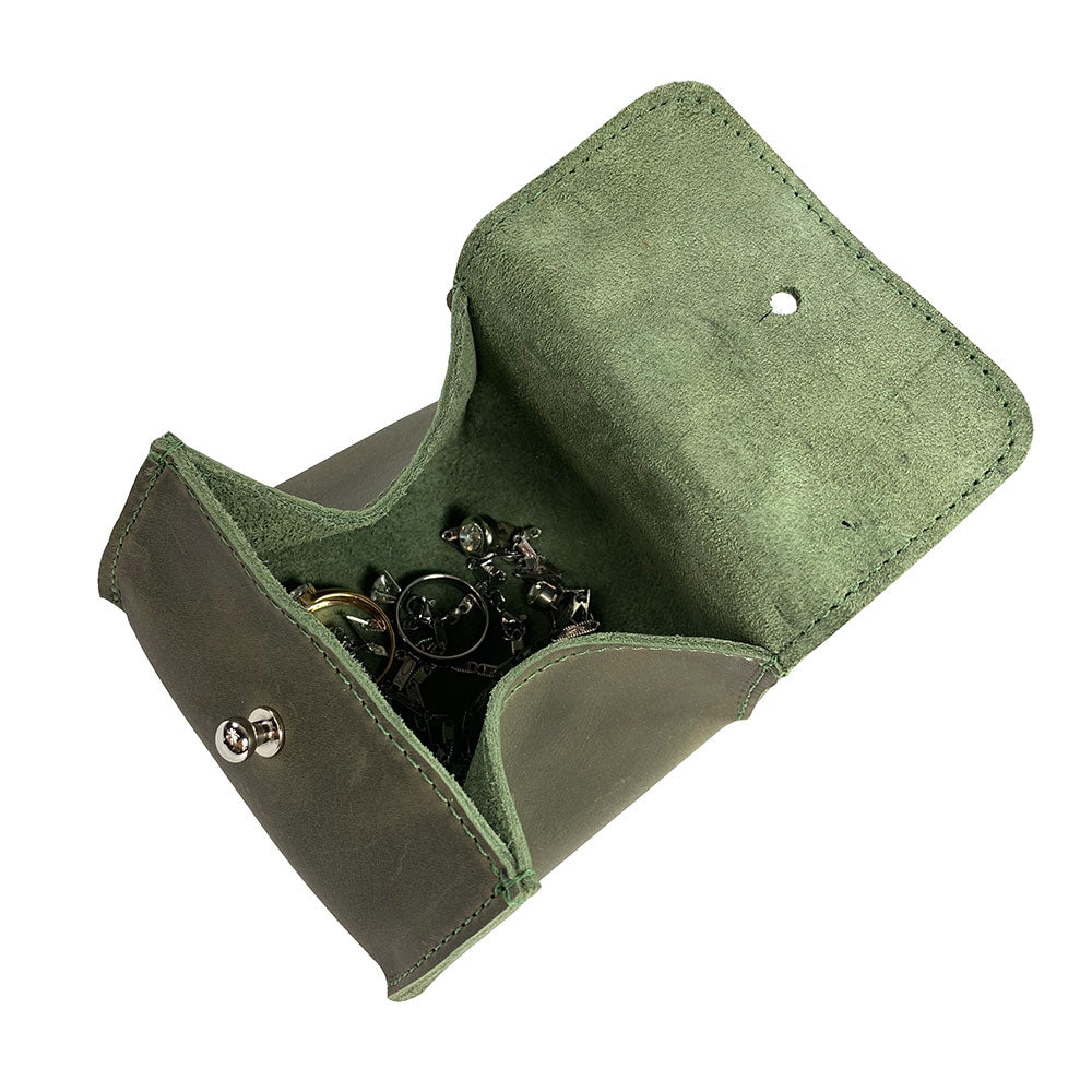 Interior of a Hide & Drink Jewelry Pouch revealing its design for rings and precious items with a practical twist. A perfect addition to wedding gift presentations.