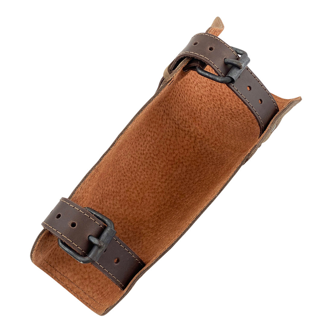 Interior view of the Valhalla Gear Vambrace Bracer - 2 pack, showing the plush inner lining of the Viking style hand protectors. This artisan-made medieval armband features adjustable buckles and is crafted from high-quality full grain leather in La Antigua Guatemala & Oaxaca Mexico.