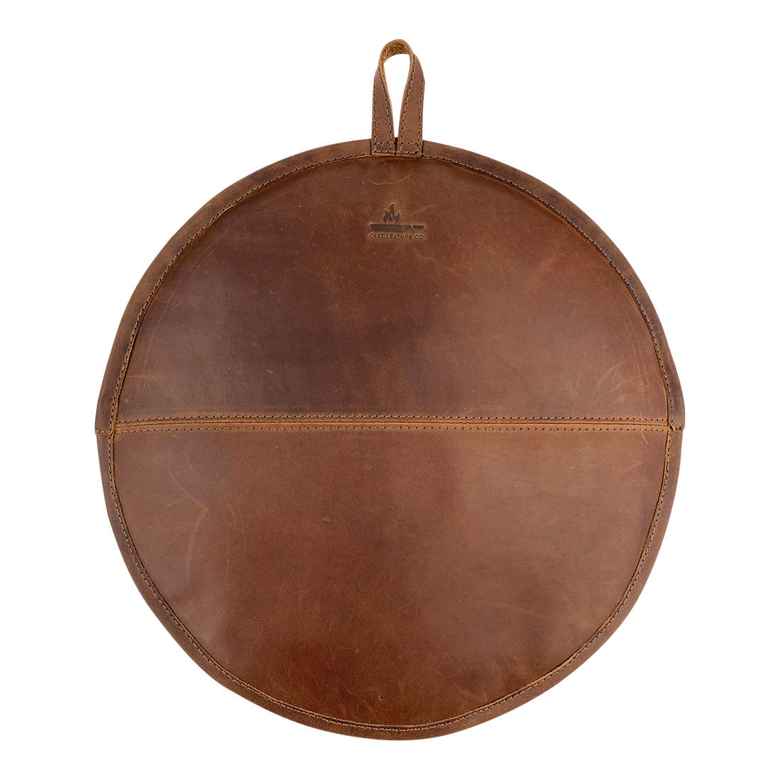 The back of a Tortilla Warmer from Cast Leather Co., highlighting its quality craftsmanship and leather texture. This Tortilla Warmer Pouch is your ideal Fabric Tortilla Heater Pouch, built from full grain leather through small batch production with hand cut, hand sewn, and fire branded artisan techniques in La Antigua Guatemala & Oaxaca Mexico.