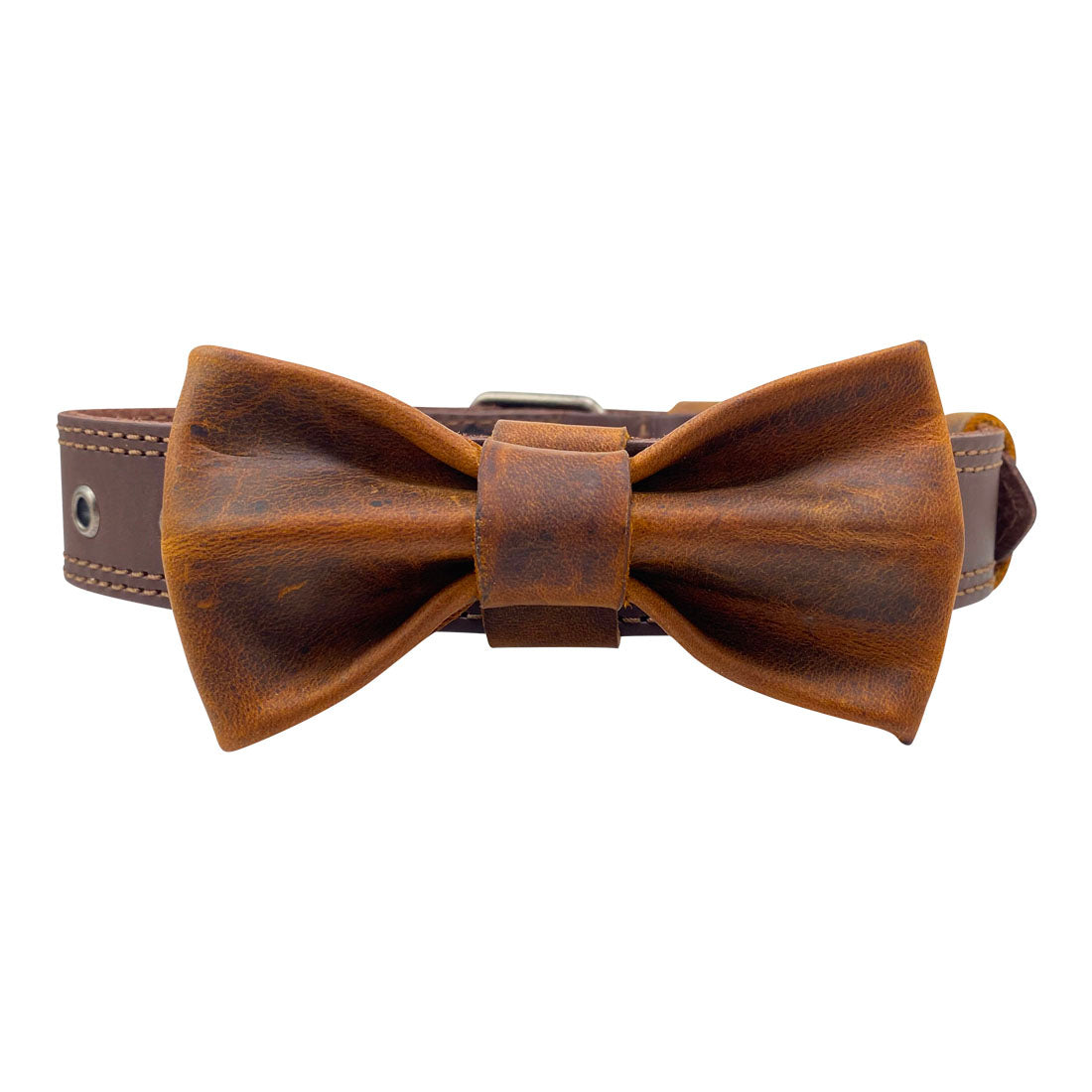 A bow tie for dog collar by Taco Dog, perfectly crafted from rich full grain leather. This Bow Tie for Dog Collar ensures your pet looks chic while easily attaching to any collar (1.25 in. wide). Bow Tie for Dogs - Attaches onto Most Dog Collars (Collar Not Included) - Fancy Cute Stylish Pet Accessory Attachment, Full Grain Leather, StockyardX, Small Batch Production, Hand Cut, Hand Sewn, Fire Branded, Artisan, Handmade in La Antigua Guatemala & Oaxaca Mexico.