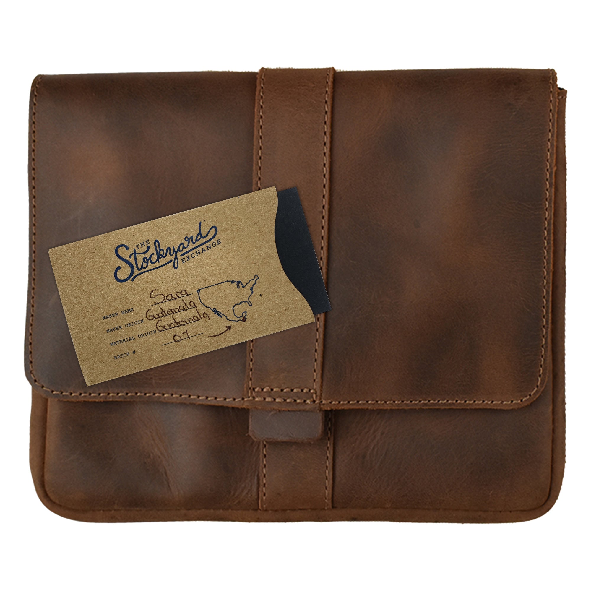 Back view of the Kindle Oasis Sleeve by Hide & Drink showcasing its rustic charm in full grain leather. This versatile Tablet Sleeve and Protector Cover is designed for travel and handmade by skilled artisans, reflecting small batch production quality.
