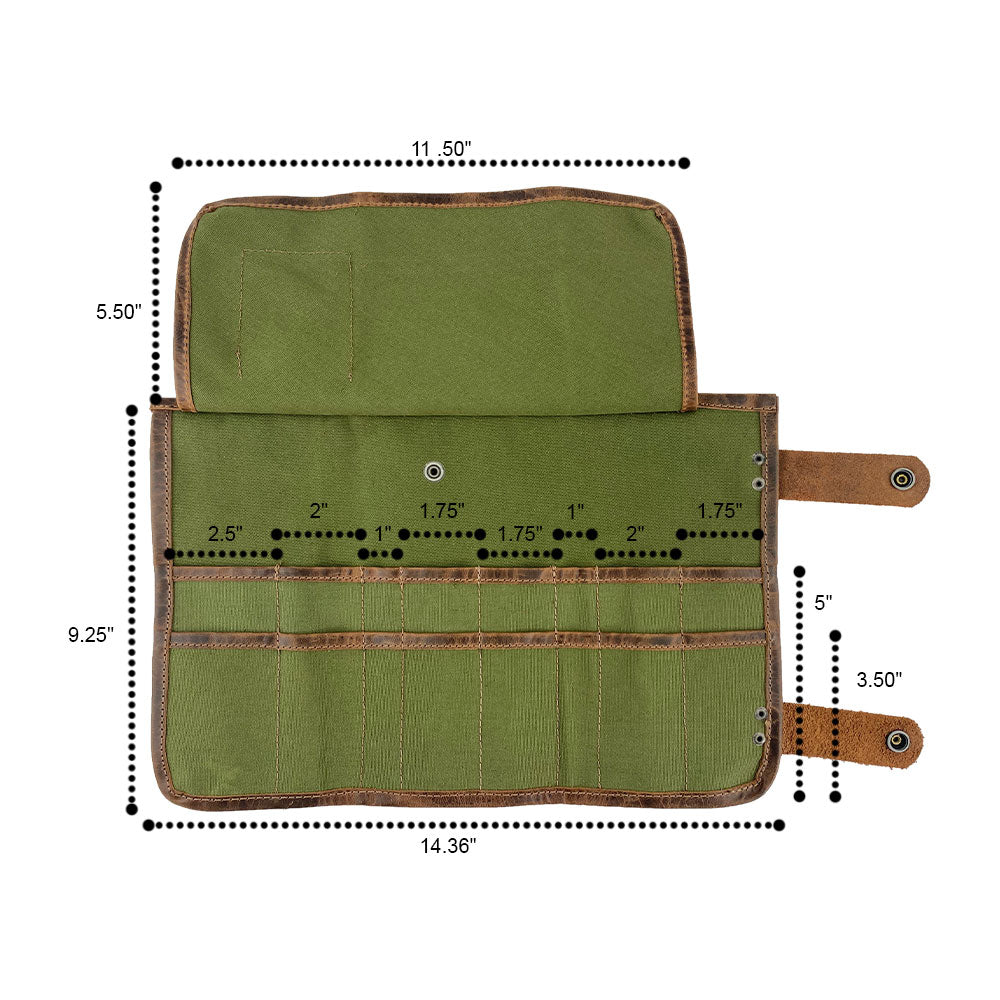 Hide & Drink presents the Barber Tool Roll, featuring a Snap Tool Roll Up Bag with 14 Slots designed for scissors & screwdrivers. Crafted from Full Grain Leather, this portable carry case emphasizes StockyardX's dedication to small batch production, hand cut, hand sewn, and fire branded in La Antigua Guatemala & Oaxaca Mexico.