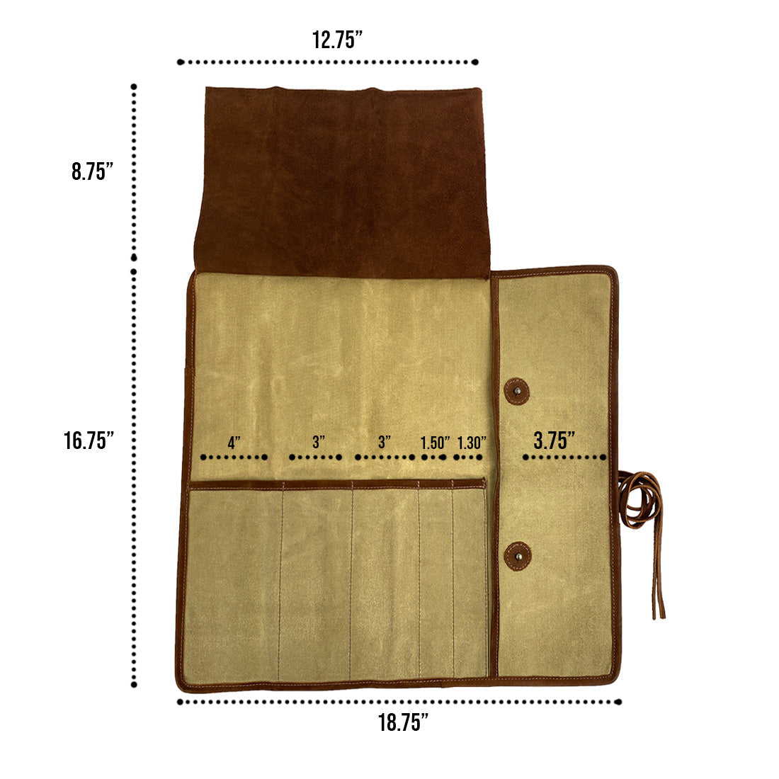 Hide & Drink Knife Roll (5 Pockets) showcasing its leather craftsmanship. This Chef Knife Bag is a functional portable carrying case for knives made from Full Grain Leather, emphasizing artisanship through small batch production techniques, hand cut ingenuity, and hand sewn artistry.