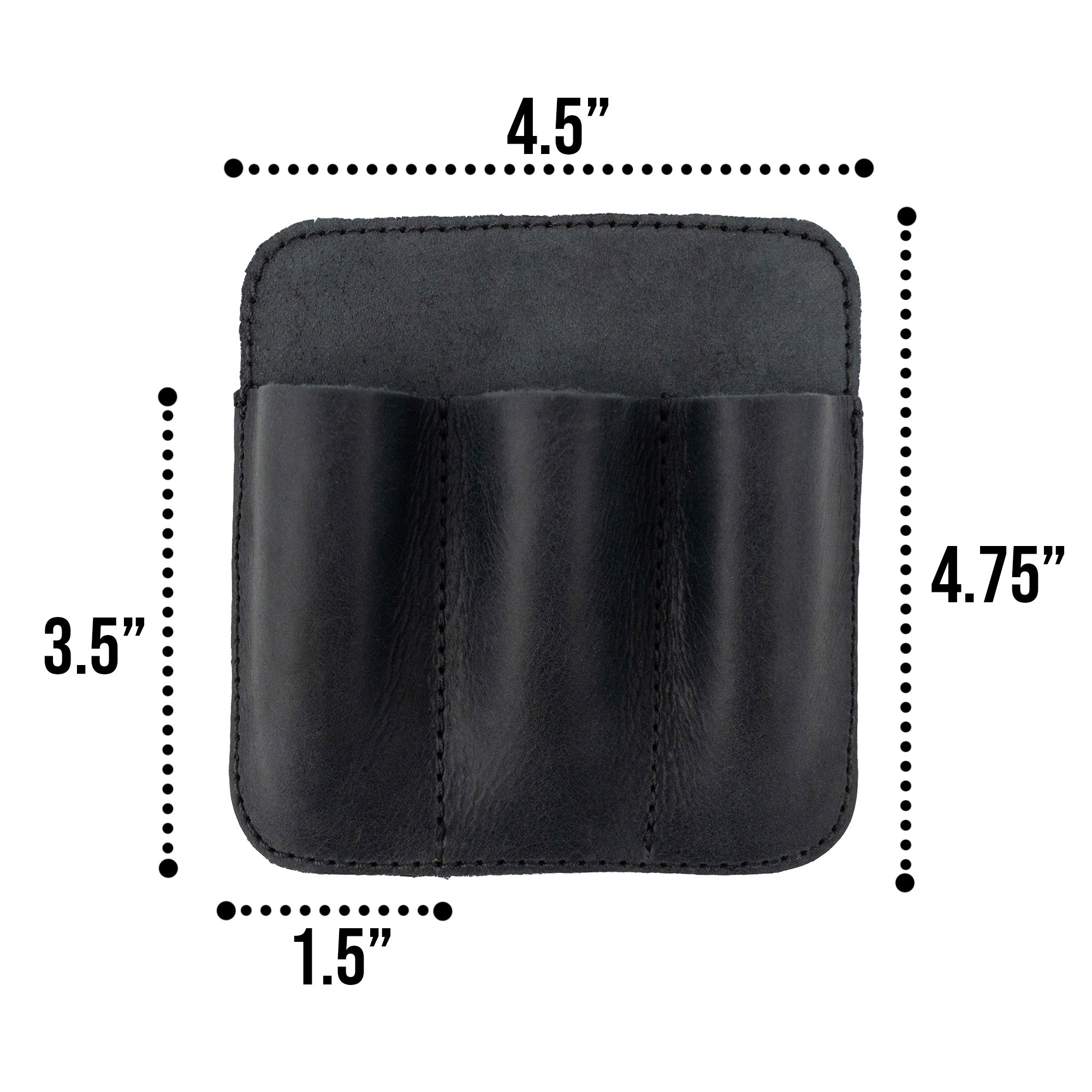 Close-up of dimensions on the Hide & Drink Minimalist Tool Pocket, emphasizing its compactness. Made from high-quality Full Grain Leather, this Tool Pocket Pouch is a result of artisan craftsmanship from La Antigua Guatemala, supporting StockyardX's small batch production philosophy.
