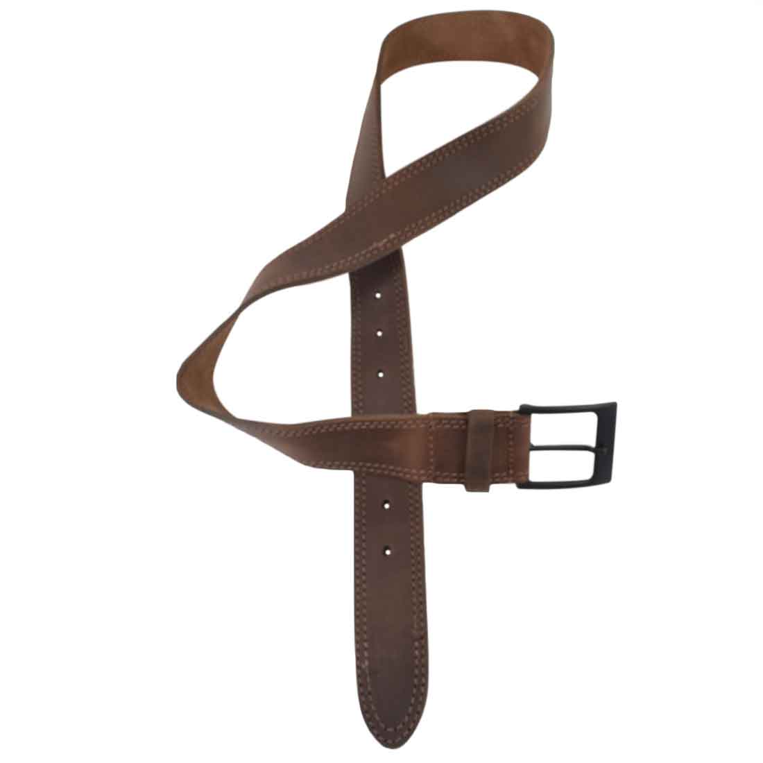 Two Row Stitch Leather Belt / Rustic Charcoal Buckle, 1.5" Wide - Stockyard X 'The Leather Store'