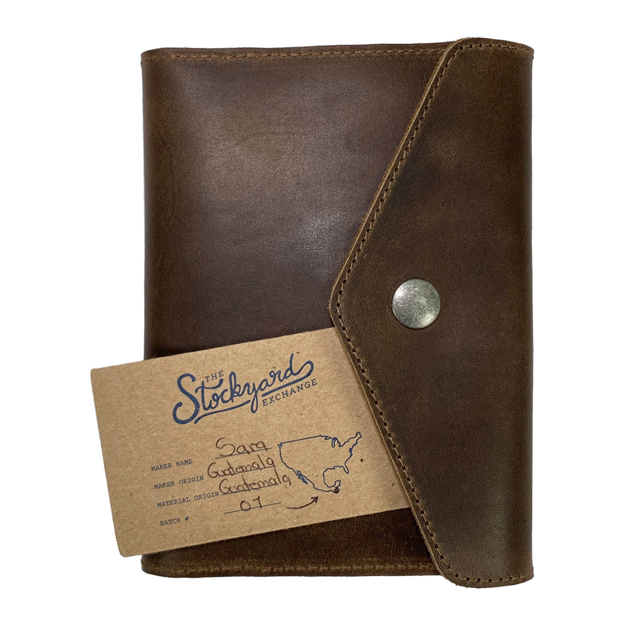 Personalized Leather Worx Pocket Notebook Cover for Moleskine (3.5 x 5.5 in.) featuring a name card, showcasing the unique handcrafted touch. Made from Full Grain Leather, this cover represents a blend of artisan quality and personal flair.