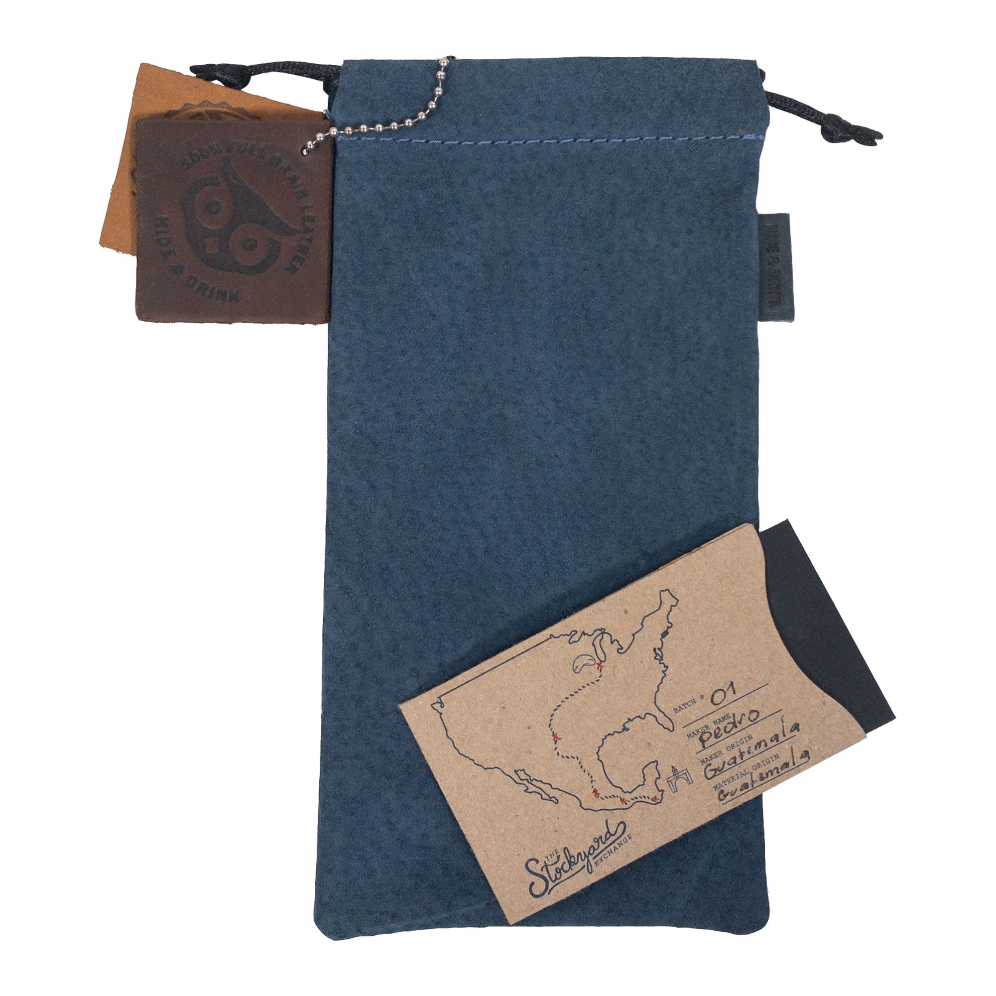 Hide & Drink Drawstring Bag for Pipe, designed with attractive sheepskin leather. This handmade storage solution highlights the craftsmanship of artisans in Guatemala & Oaxaca.