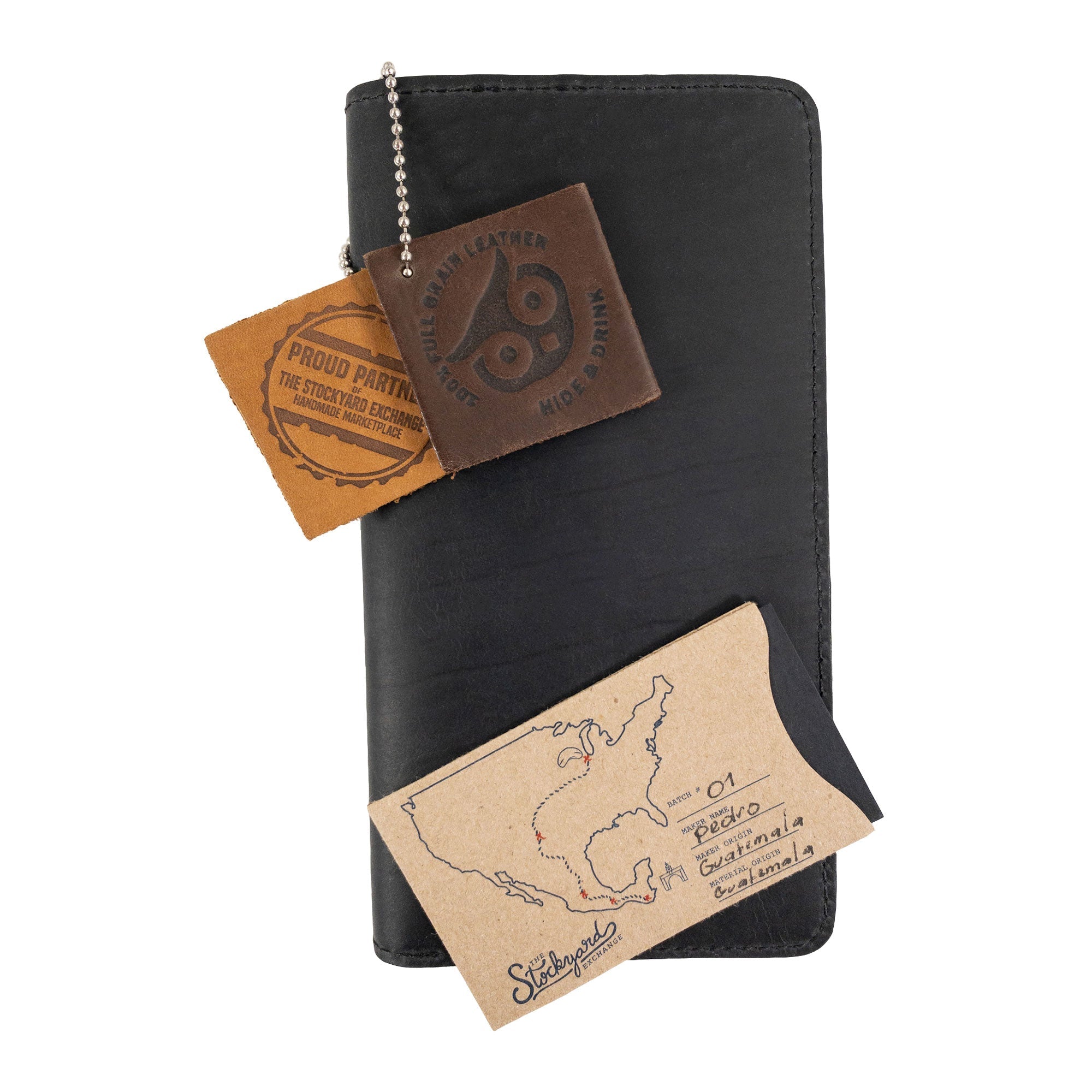 Hide & Drink Large Organizer Wallet emphasizing its quality leather and detailed stitching. This handmade bifold wallet is perfect for organization on the go, crafted from full grain leather in La Antigua Guatemala & Oaxaca Mexico.