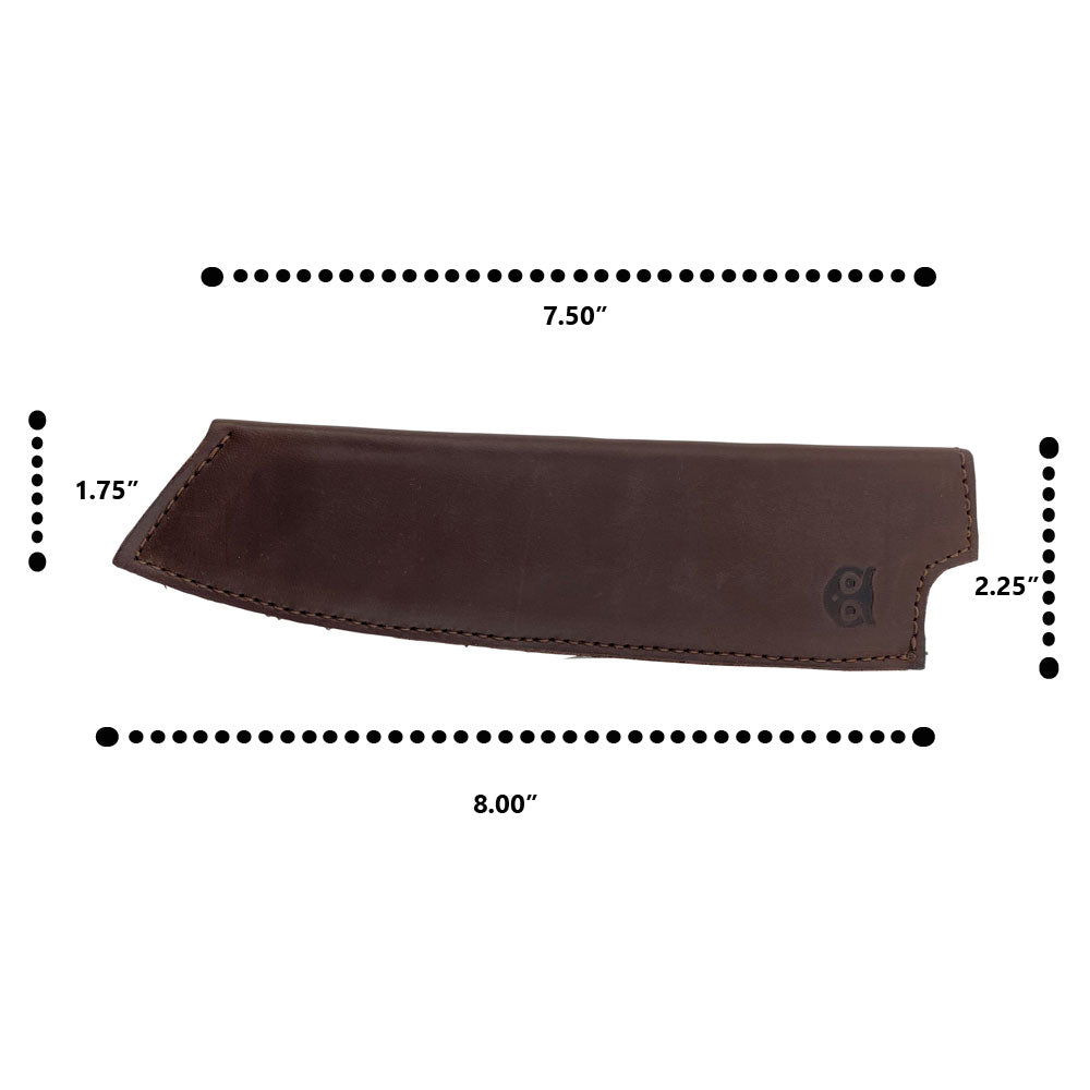 Dimensions of Hide & Drink's Chef Knife Sheath, made with Thick Full Grain Leather for 180mm blade protection; a handmade creation from the artisans of La Antigua Guatemala.