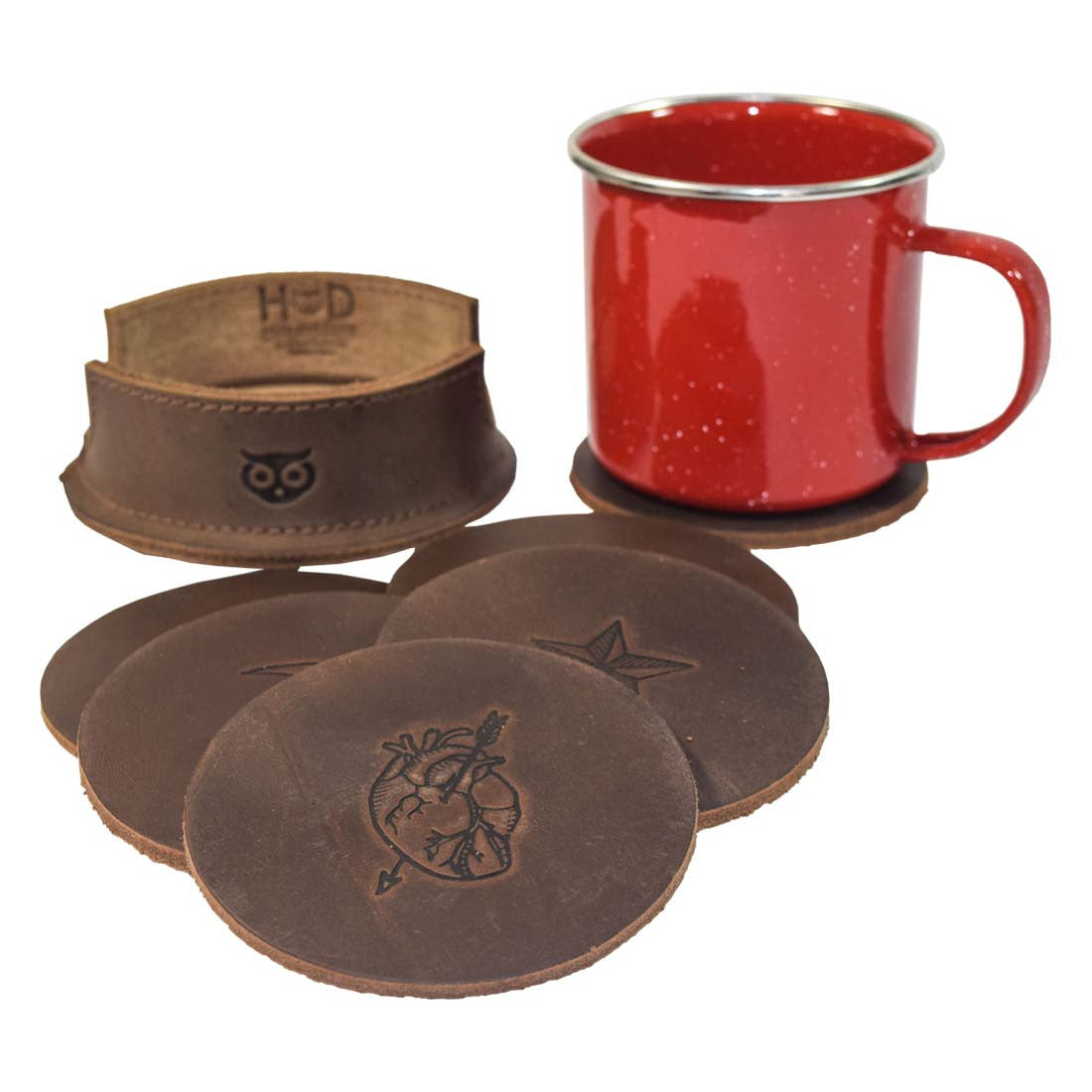 Thick Leather Moon, Star and Heart Coasters (6-Pack) - Stockyard X 'The Leather Store'