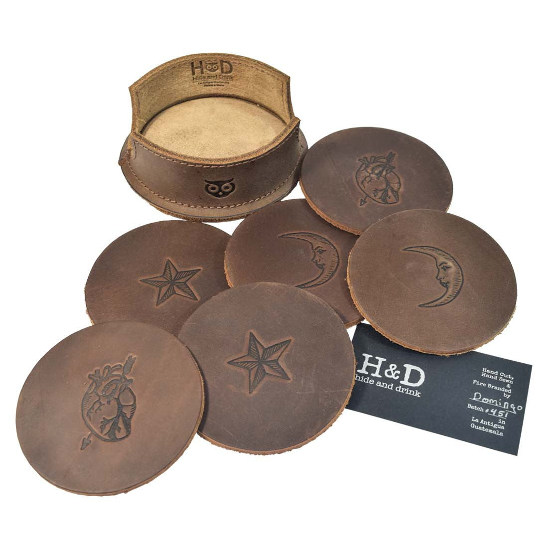 Thick Leather Moon, Star and Heart Coasters (6-Pack) - Stockyard X 'The Leather Store'