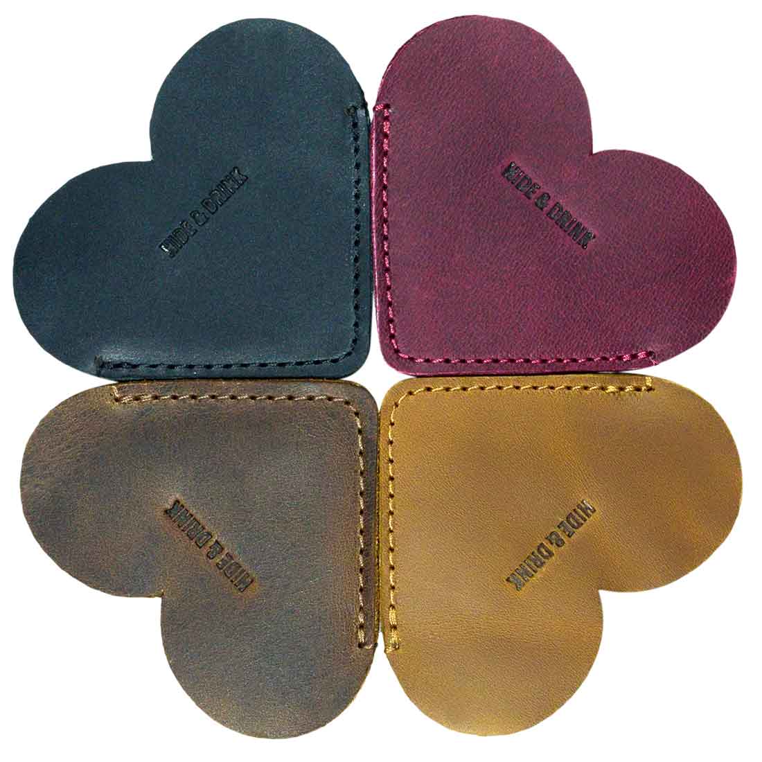Dimensions of Leather Corner Heart Bookmark (2 pack) by Hide & Drink, highlighting its craftsmanship in Full Grain Leather. Handmade in La Antigua Guatemala and Oaxaca Mexico, this artisan product showcases detailed hand cut and hand sewn techniques.