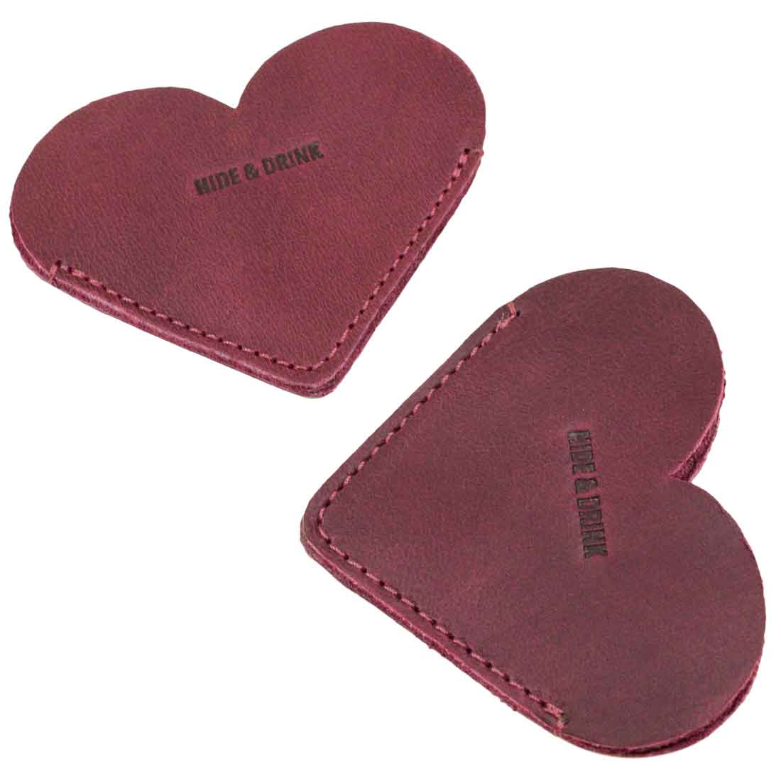 Assorted Leather Corner Heart Bookmarks (2 pack) by Hide & Drink, showcasing vibrant Full Grain Leather designs. These bookmarks are handcrafted in La Antigua Guatemala and Oaxaca Mexico, representing artisan skills and small batch production.