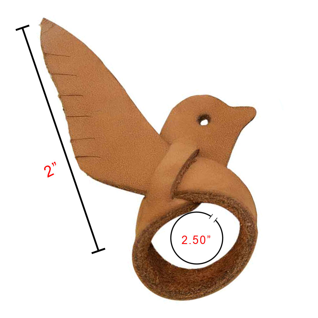 Close-up of Hide & Drink's Friendship Dove Ring, measuring 2 inches tall, showcasing its exquisite design and durable full grain leather. Perfect as a thoughtful gift for significant others or friends, each ring is hand cut, hand sewn, and fire branded, reflecting the artisanal quality from Guatemala.