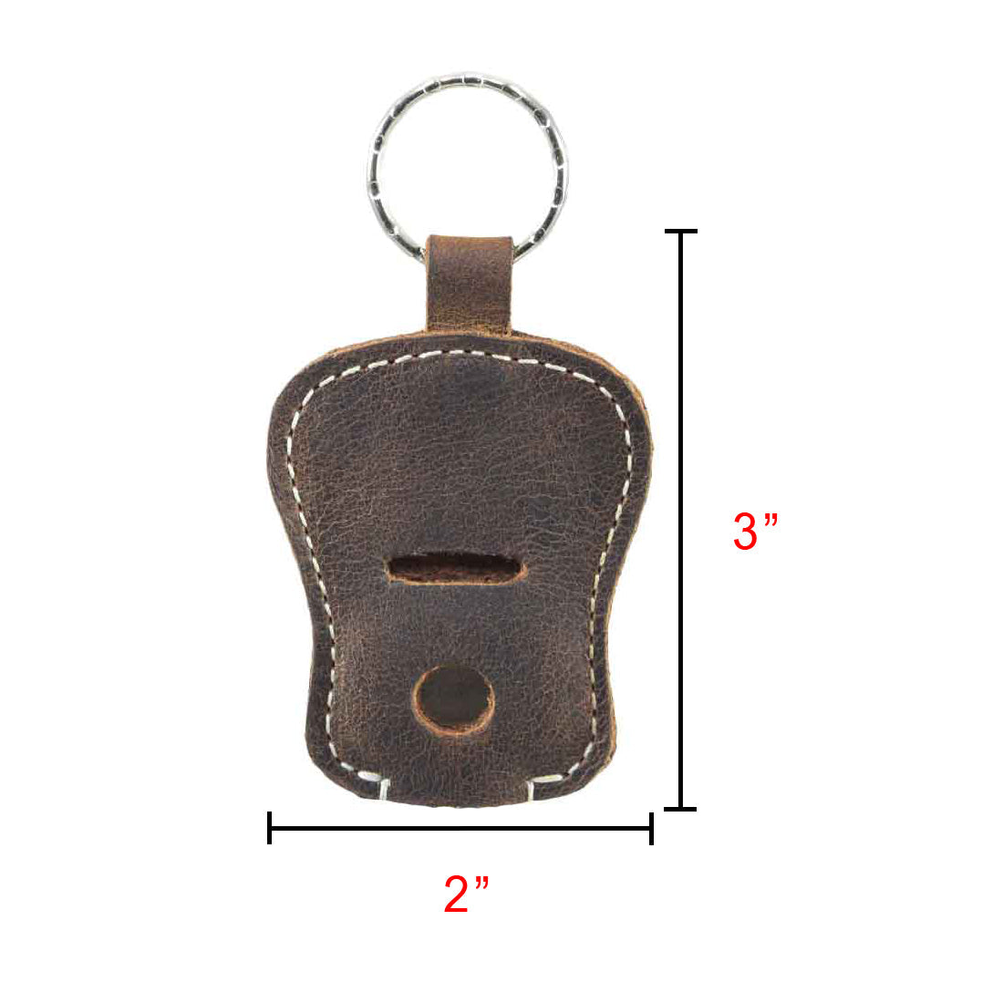 Dimensions of the Guitar Keychain by Hide & Drink depicted, emphasizing its practical size. Handmade from durable Full Grain Leather, this key holder showcases artisan skills and small batch production, crafted in La Antigua Guatemala & Oaxaca Mexico.